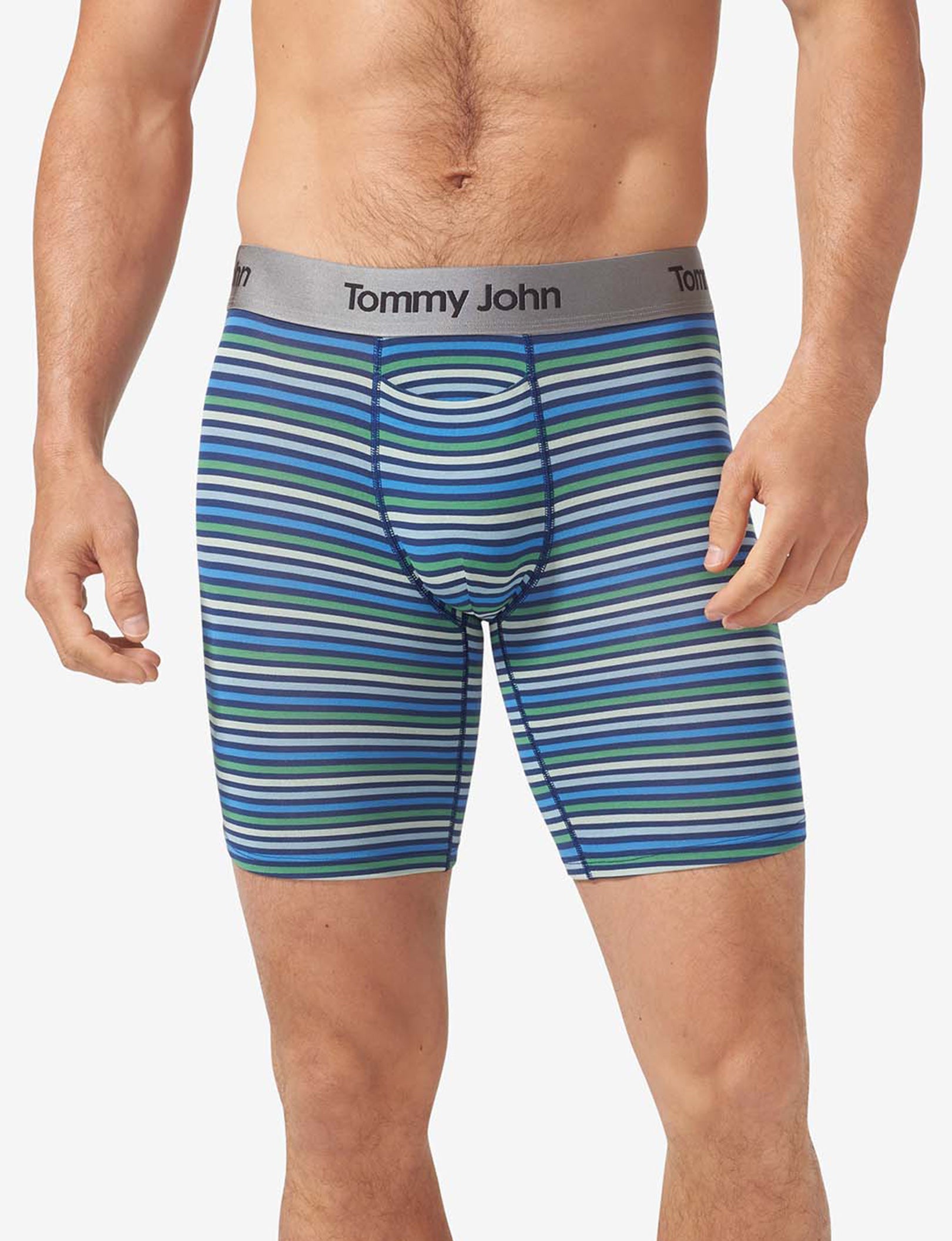 Second Skin Boxer Brief 8"::Estate Blue Globe Stripe