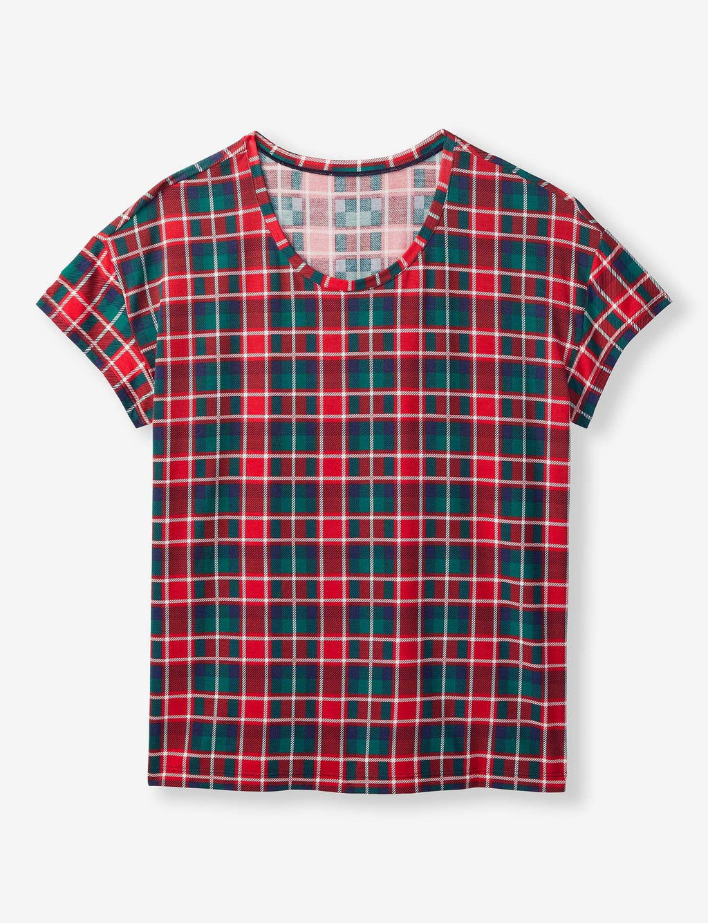 Women's Second Skin Sleep Tee::Haute Red Fireplace Plaid