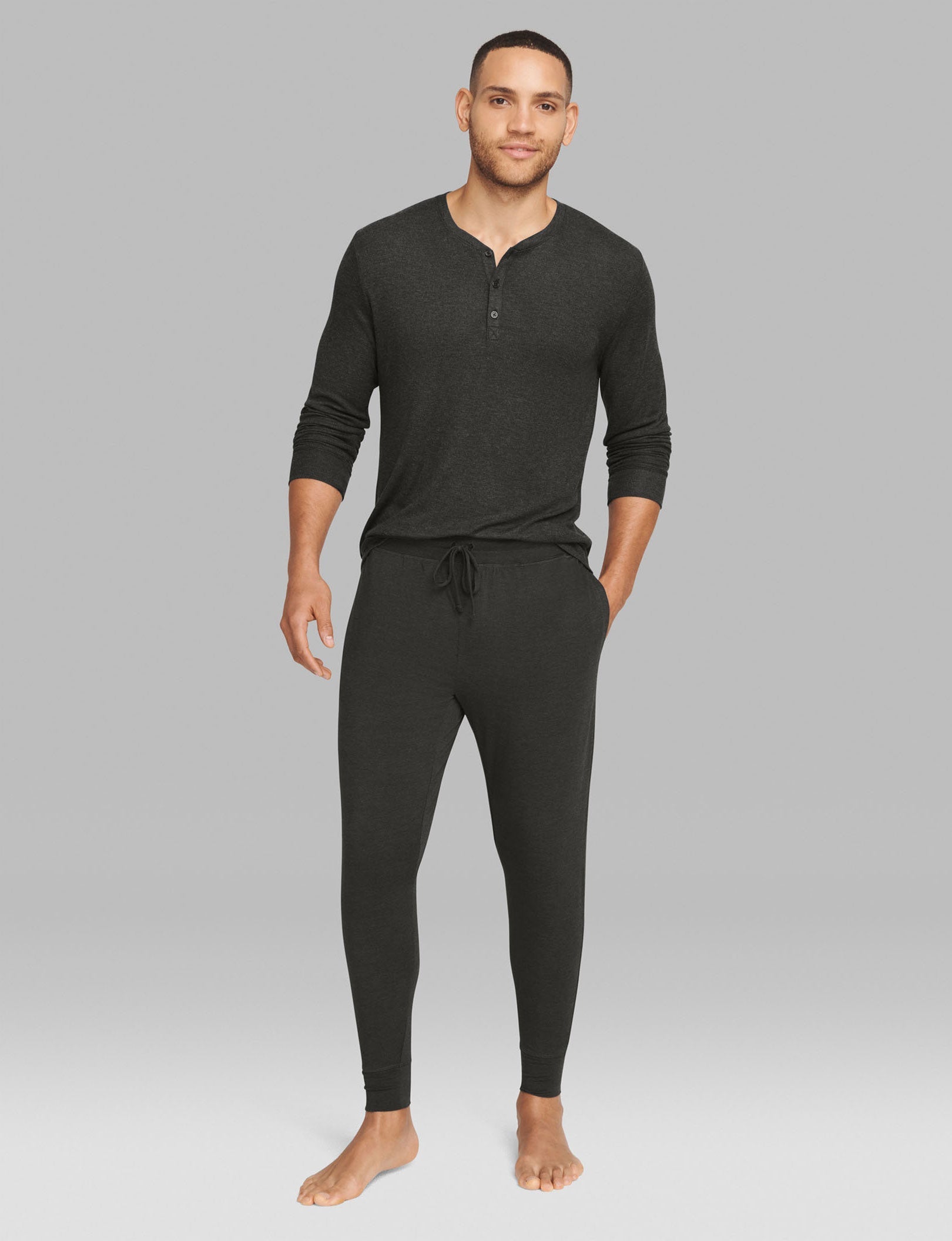 Lounge Henley & Jogger Set::Charcoal Heather