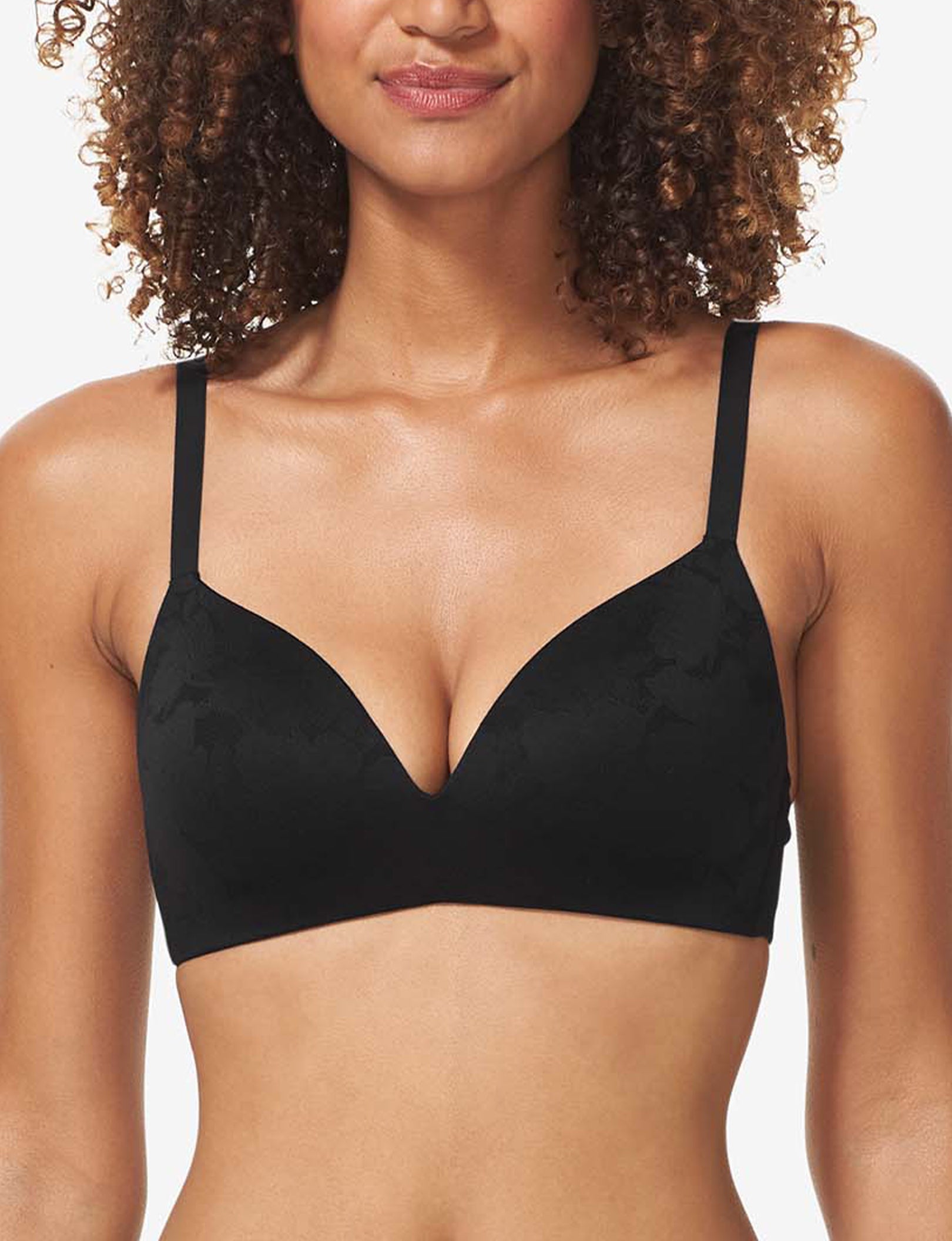 Second Skin Comfort Lace Lightly Lined Wireless Bra::Black Lace