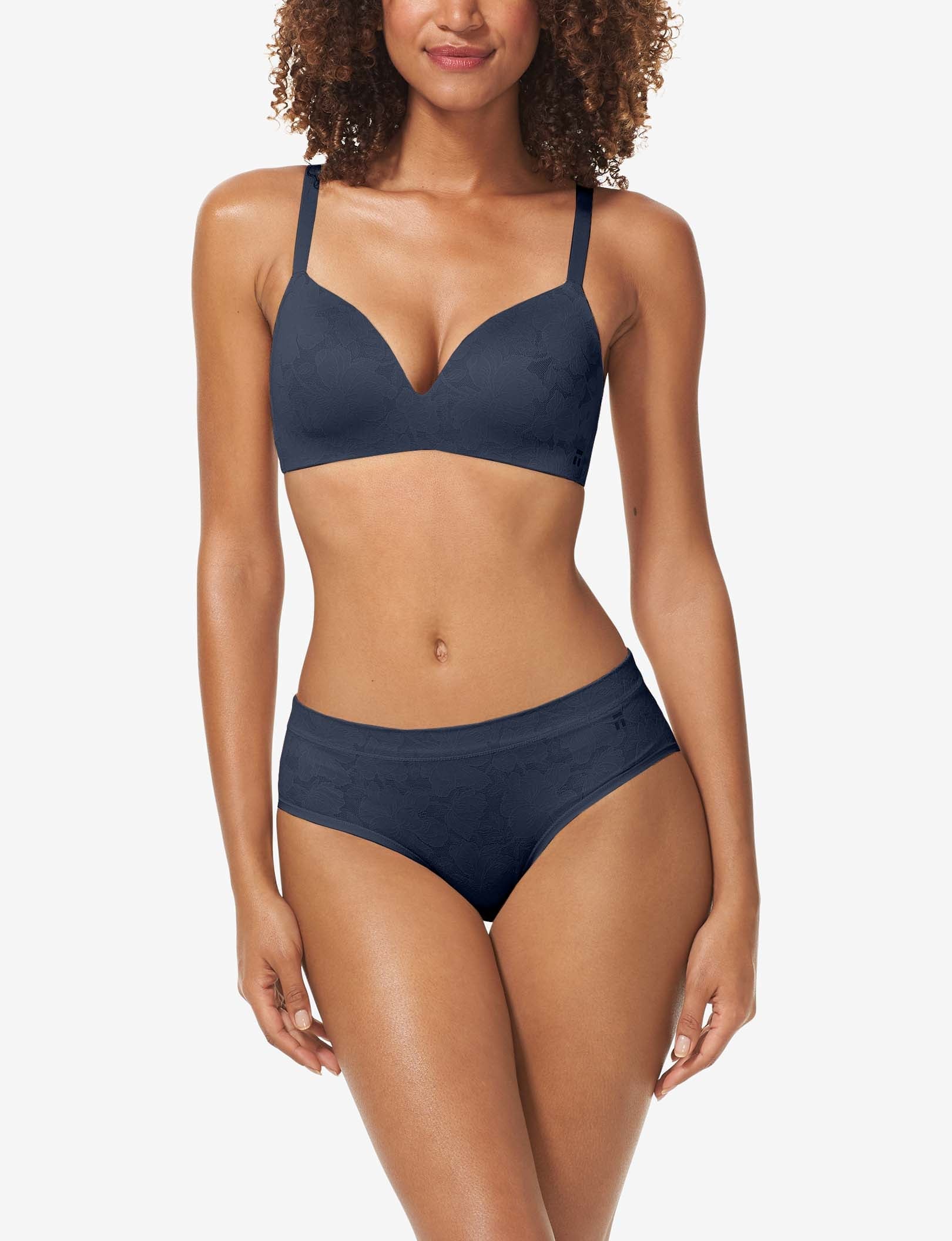 Second Skin Comfort Lace Lightly Lined Wireless Bra::Dress Blues Lace