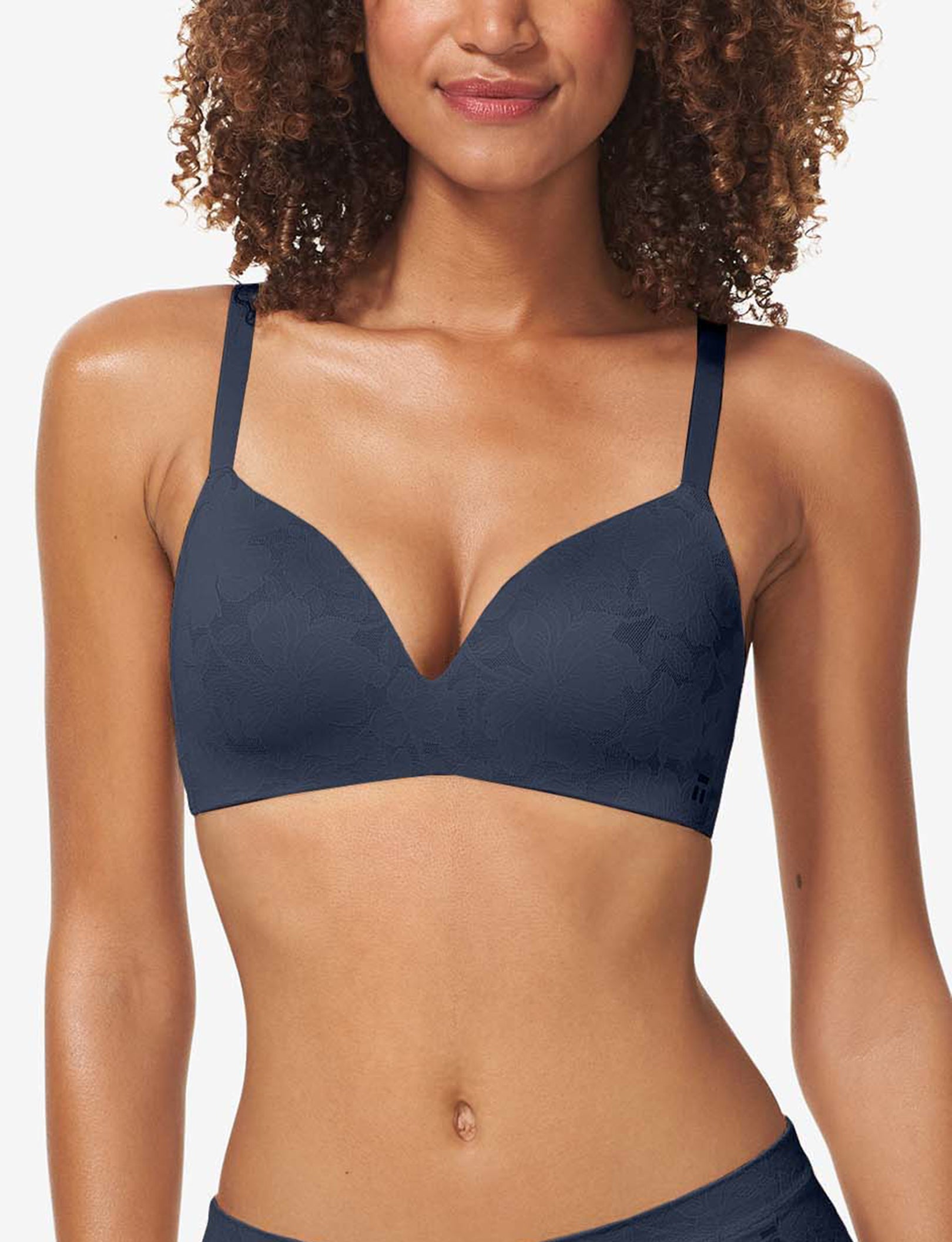 Second Skin Comfort Lace Lightly Lined Wireless Bra::Dress Blues Lace