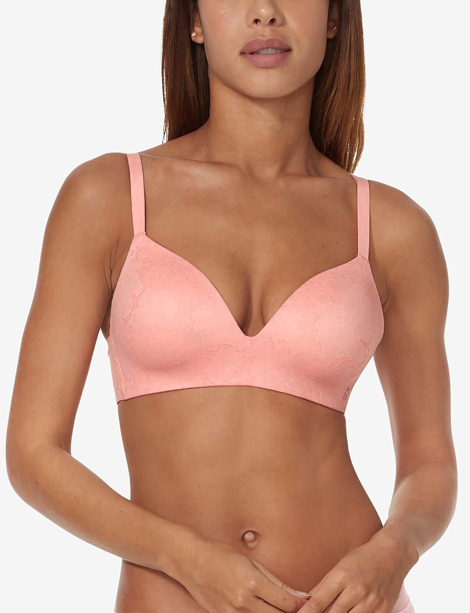 Second Skin Comfort Lace Lightly Lined Wireless Bra::Flamingo Pink Lace