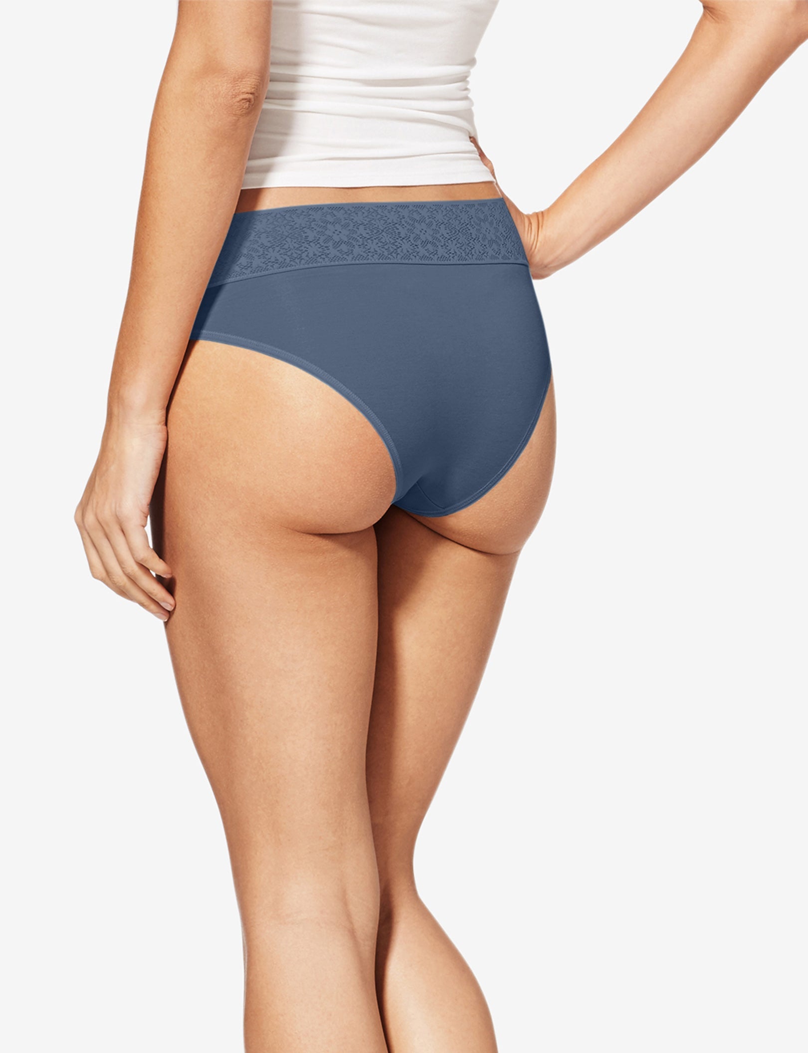 Women's Cool Cotton Cheeky, Lace Waist::Bering Sea Lace Waist