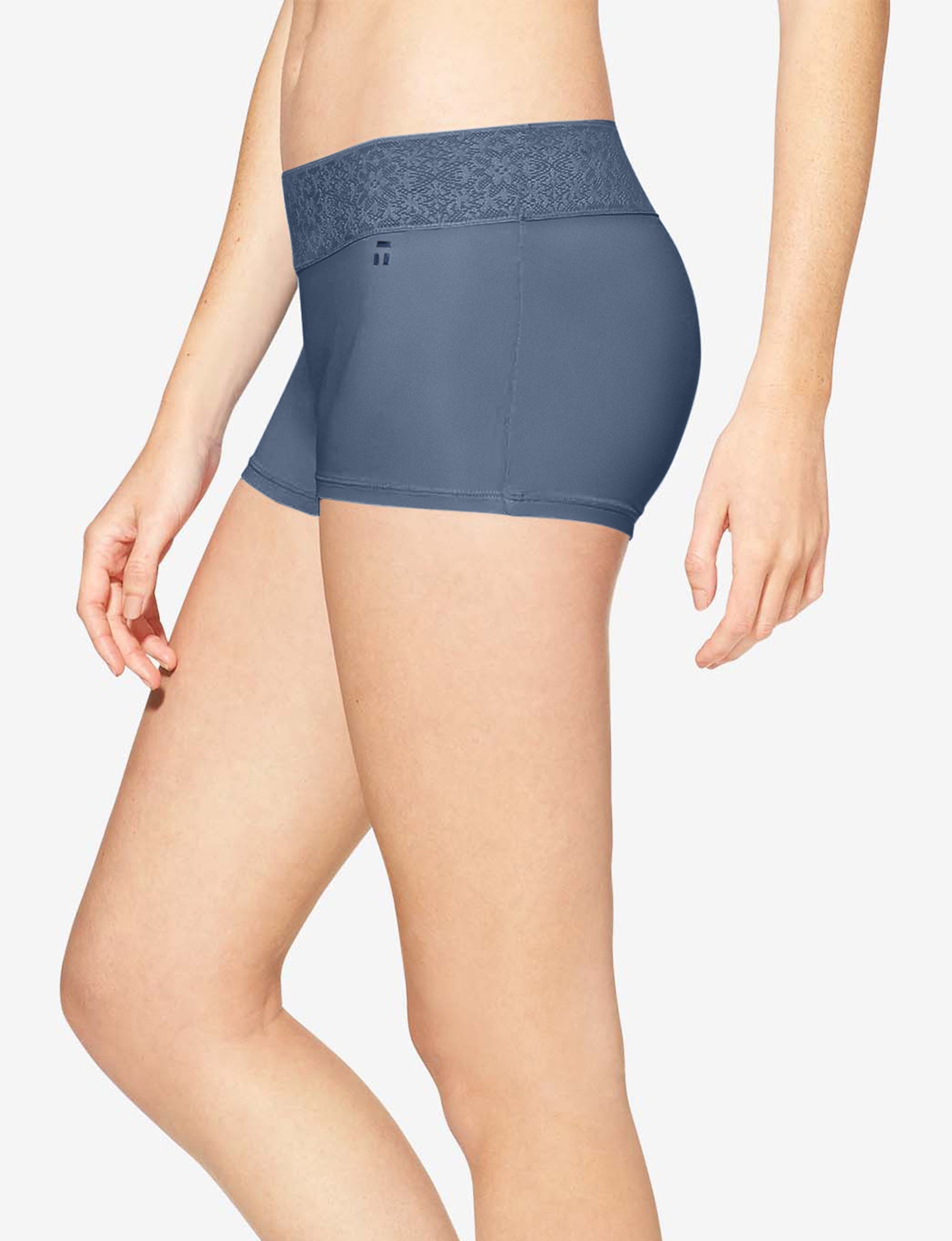 Women's Cool Cotton Boyshort, Lace Waist::Bering Sea Lace Waist