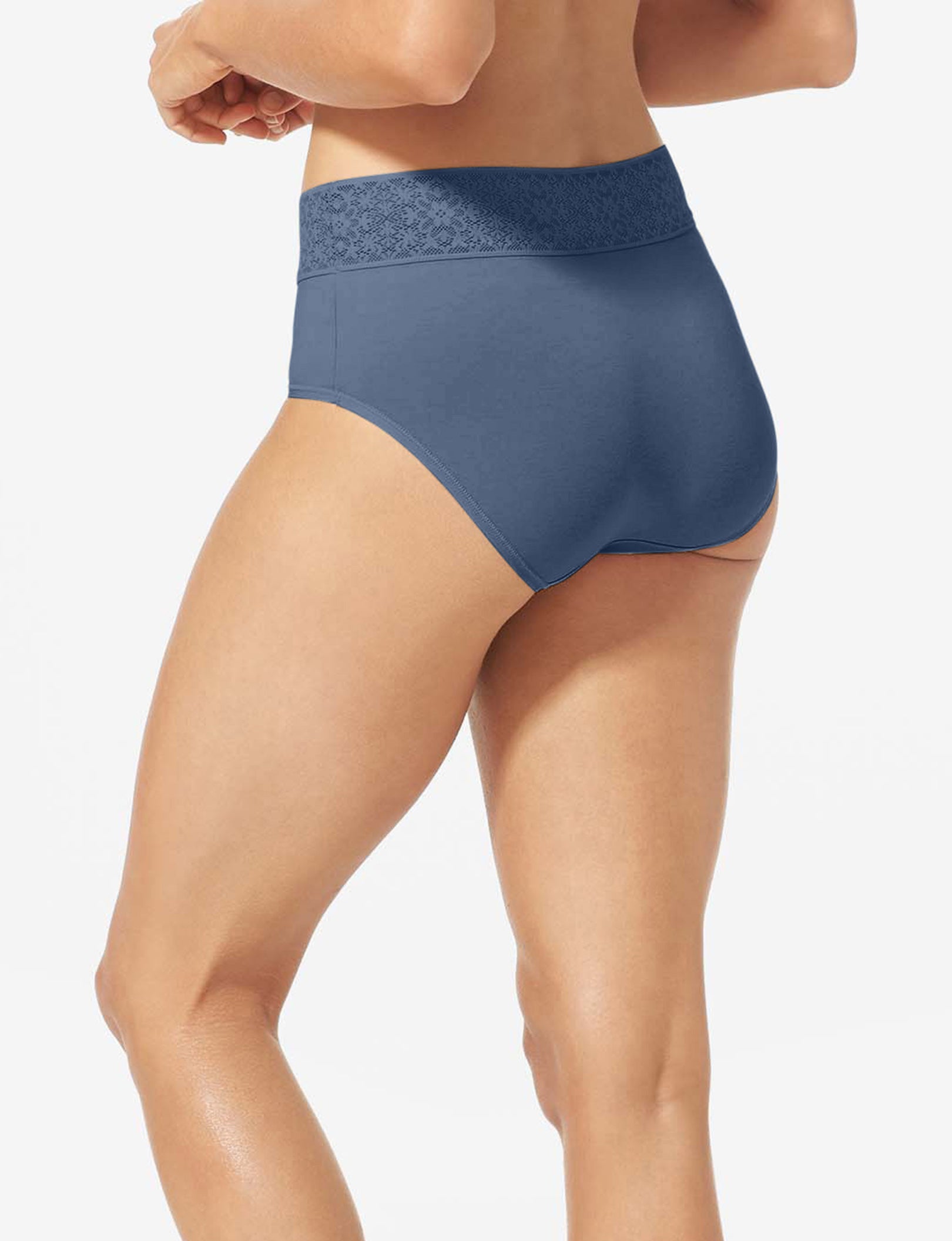 Women's Cool Cotton High Rise Brief, Lace Waist::Bering Sea Lace Waist