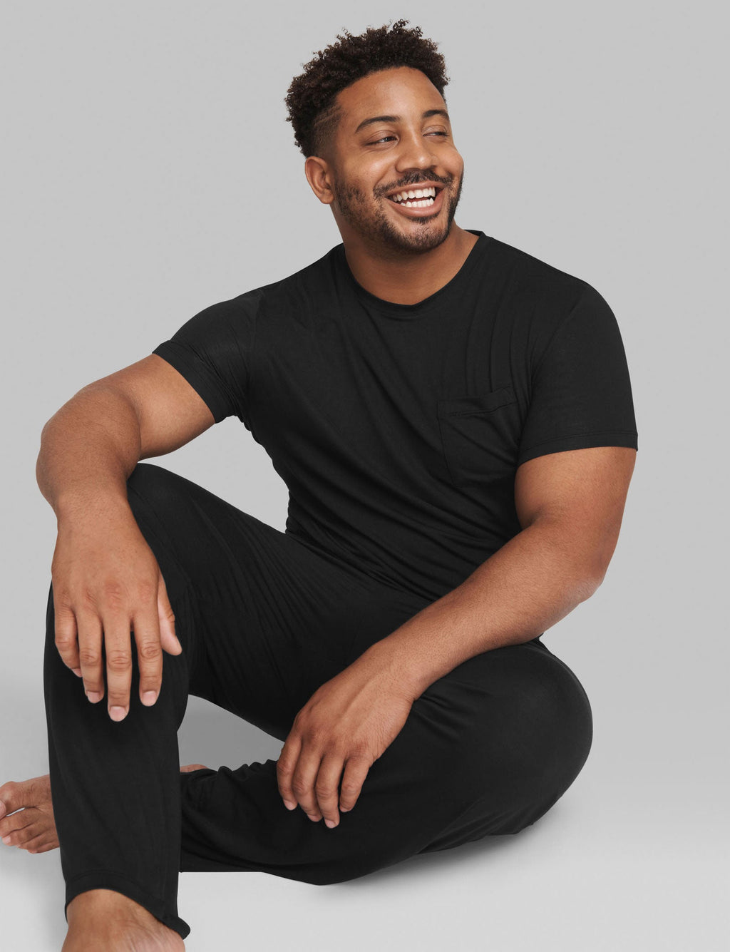 Second Skin Sleep Pocket Tee & Pant Set::Black