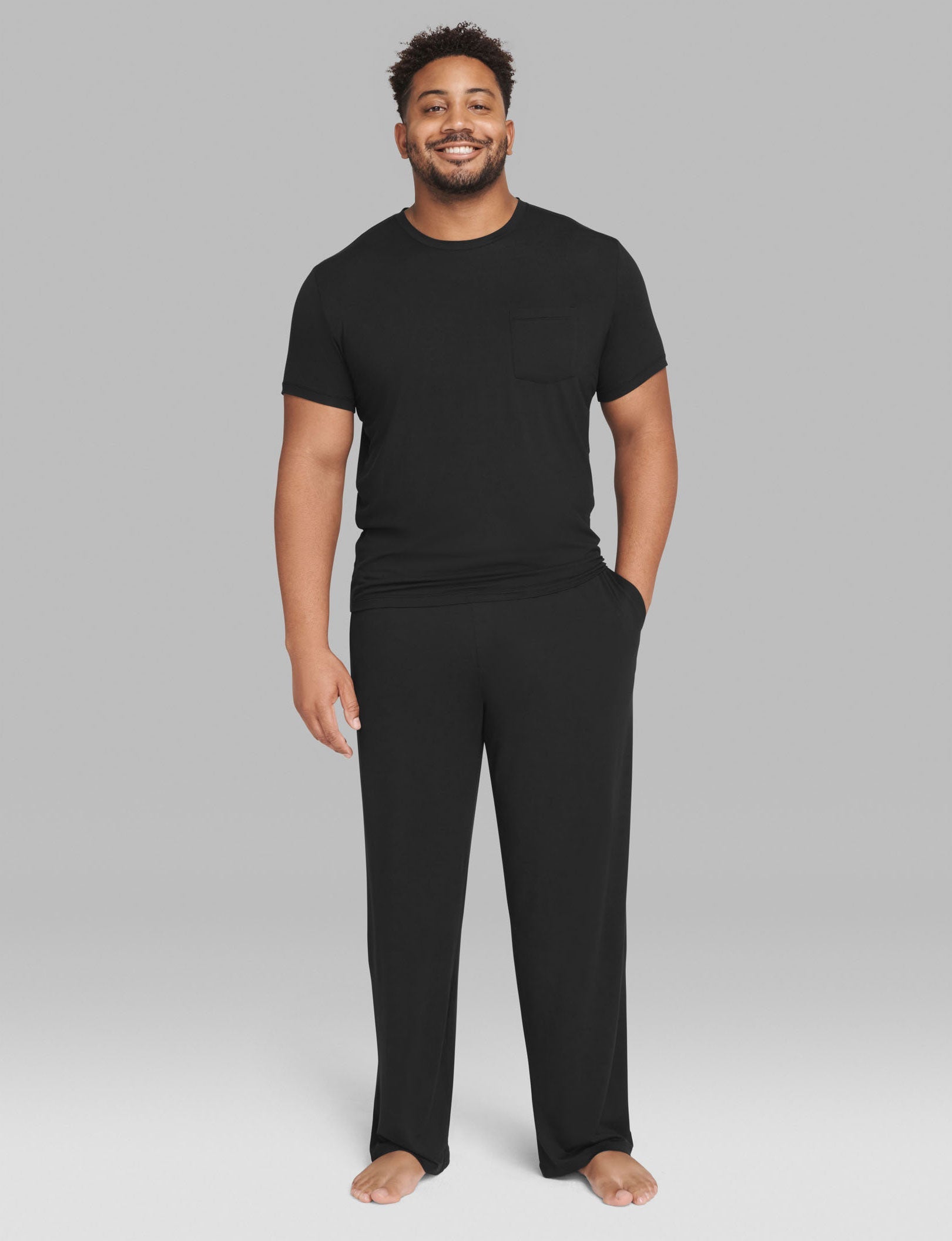 Second Skin Sleep Pocket Tee & Pant Set::Black
