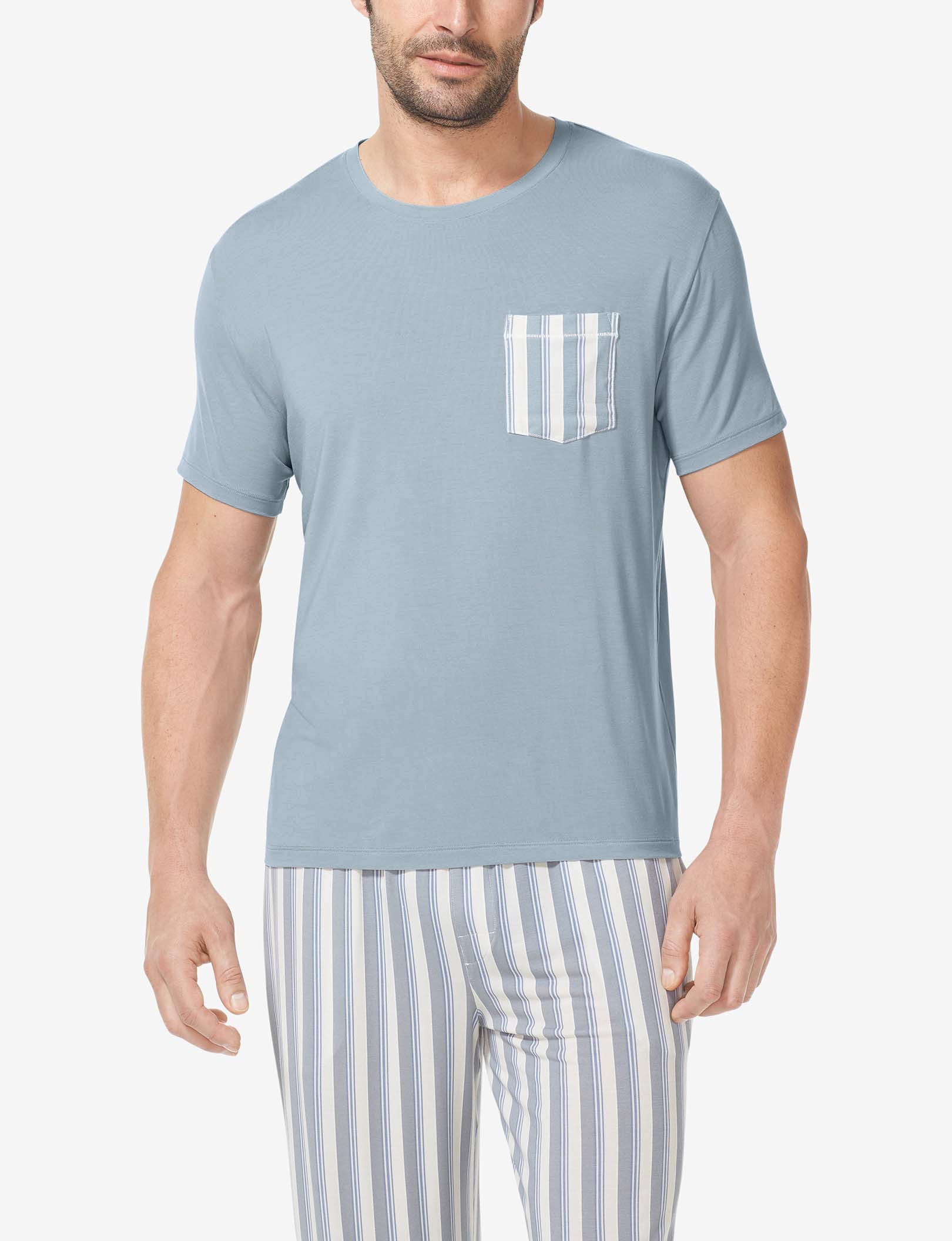 Second Skin Sleep Crew Neck Pocket Tee::Weathervane/Goodnight Stripe Pocket