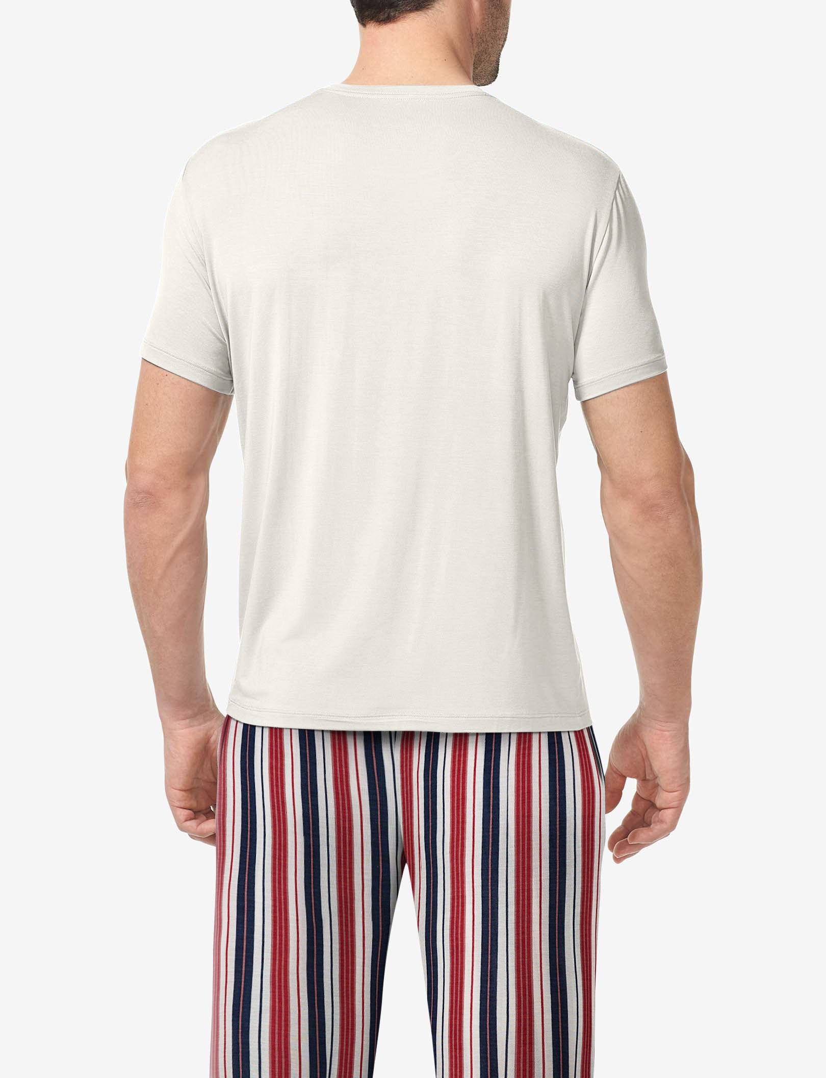 Second Skin Sleep Crew Neck Pocket Tee::Coconut Milk/July Pinstripe Pocket