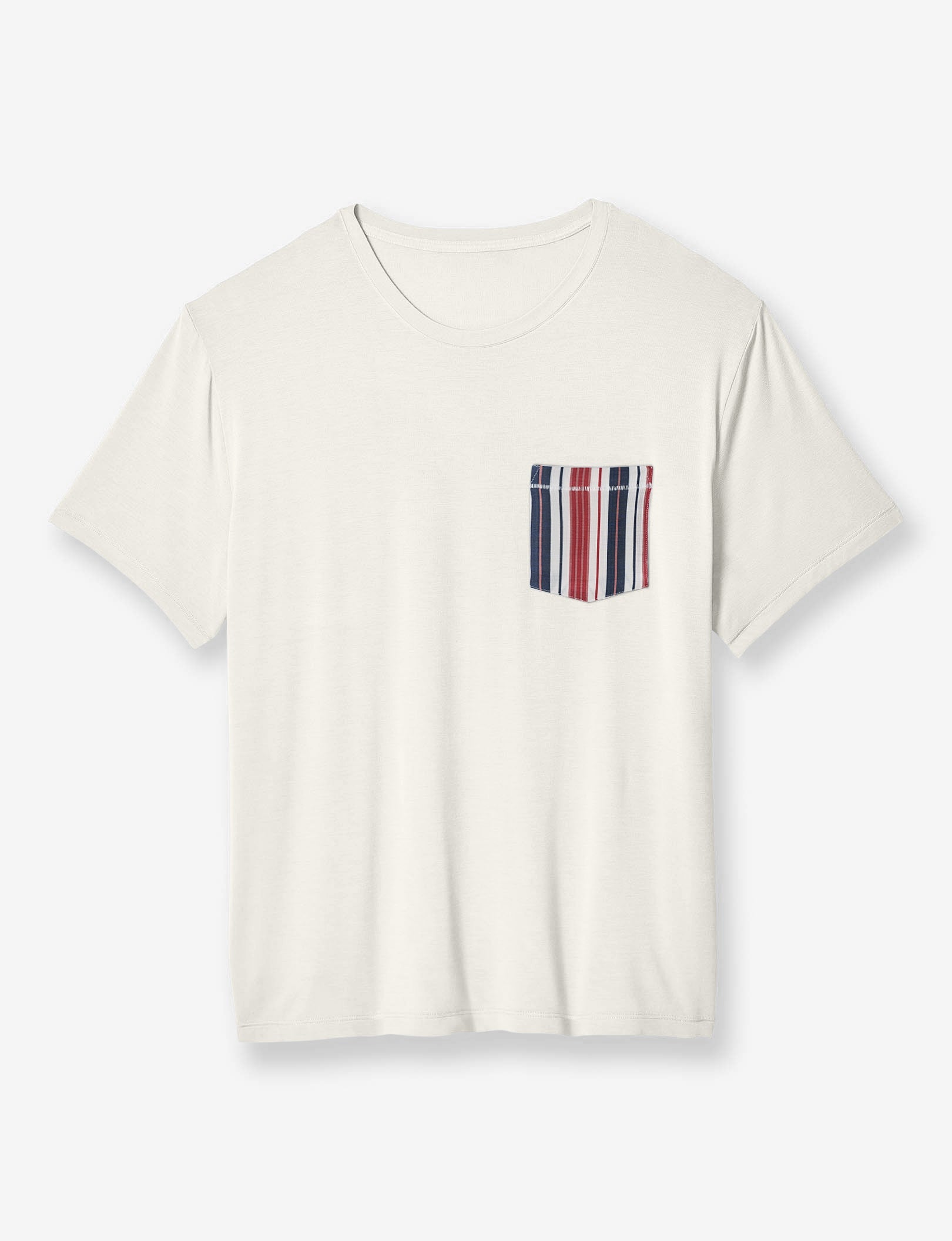 Second Skin Sleep Crew Neck Pocket Tee::Coconut Milk/July Pinstripe Pocket
