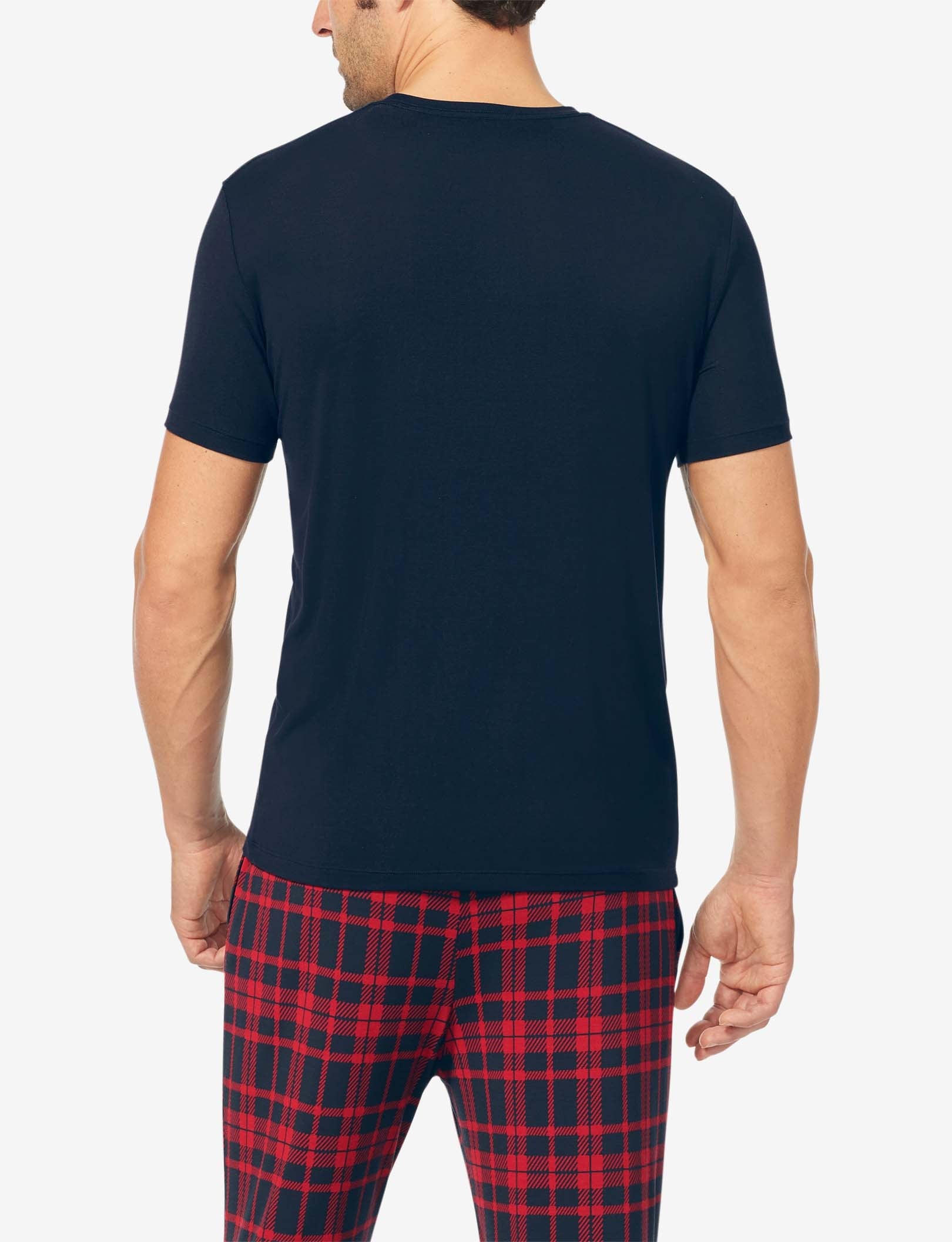 Second Skin Sleep Crew Neck Pocket Tee::Night Sky/Plaid Pocket