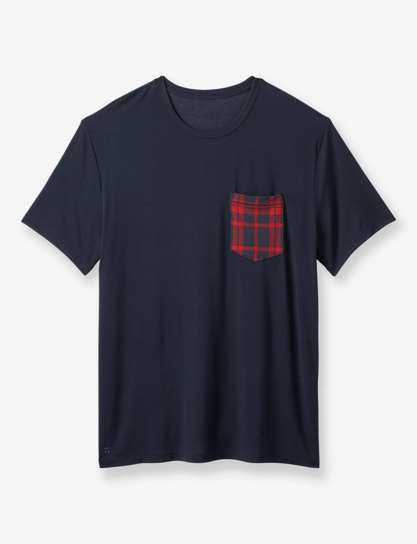 Second Skin Sleep Crew Neck Pocket Tee::Night Sky/Plaid Pocket