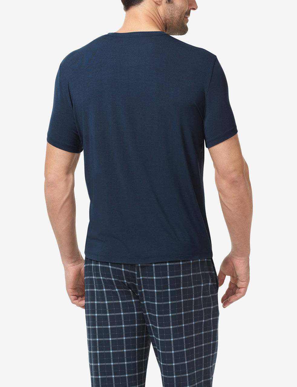 Second Skin Sleep Crew Neck Pocket Tee::Dress Blues/Electric Plaid Pocket