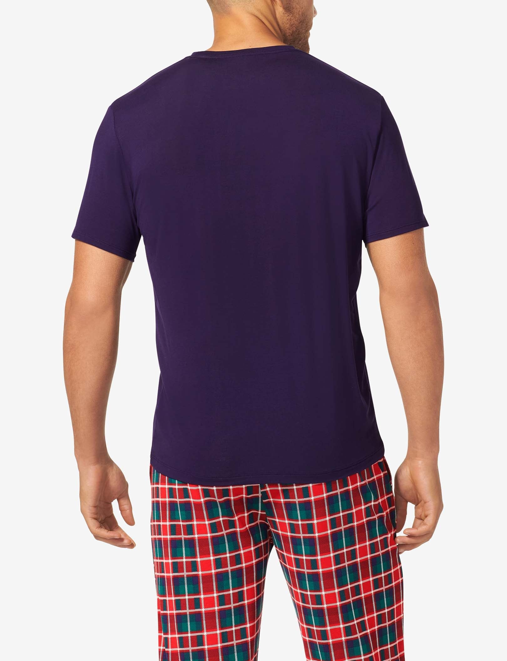 Second Skin Sleep Crew Neck Pocket Tee::Evening Blue/Fireplace Plaid Pocket