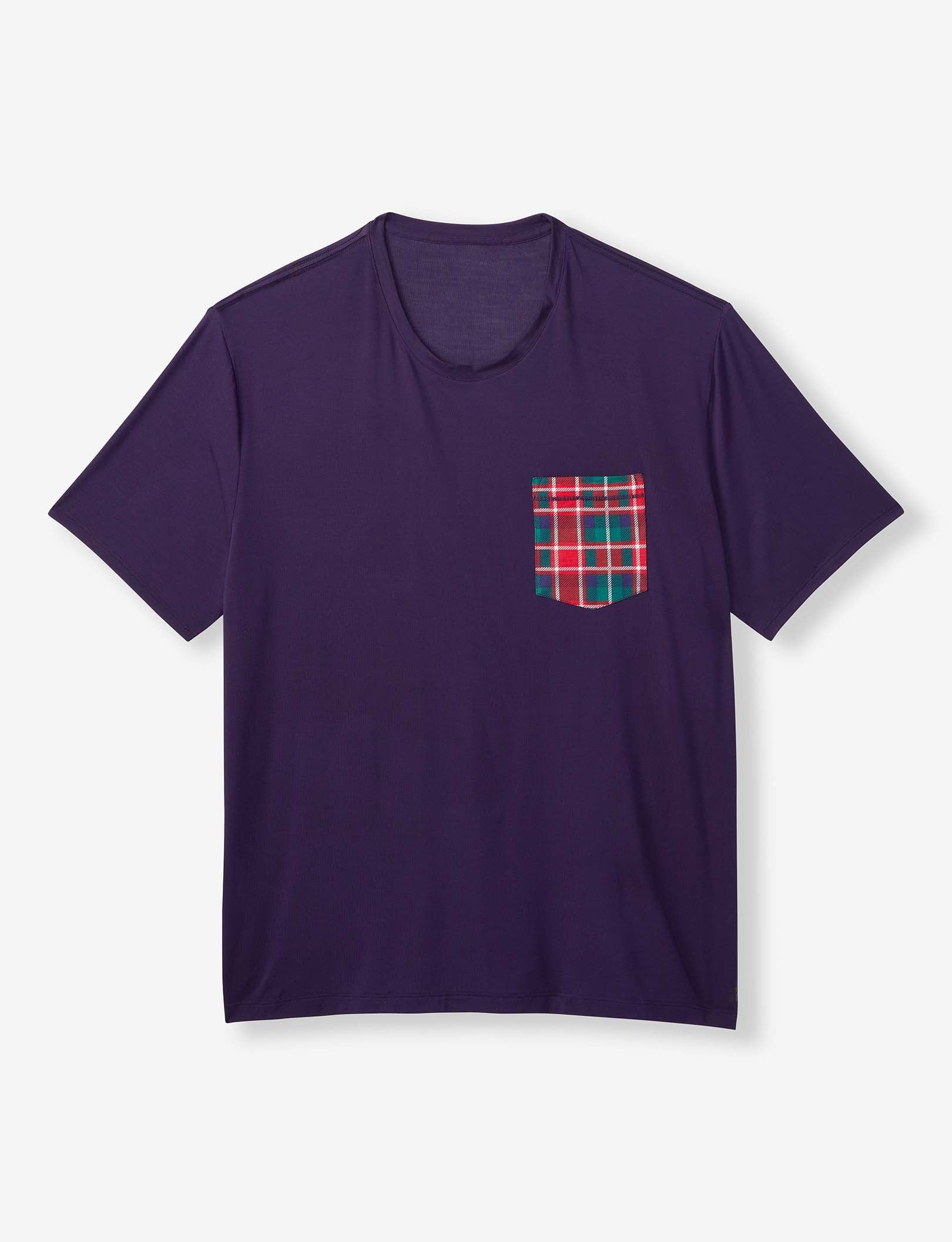 Second Skin Sleep Crew Neck Pocket Tee::Evening Blue/Fireplace Plaid Pocket