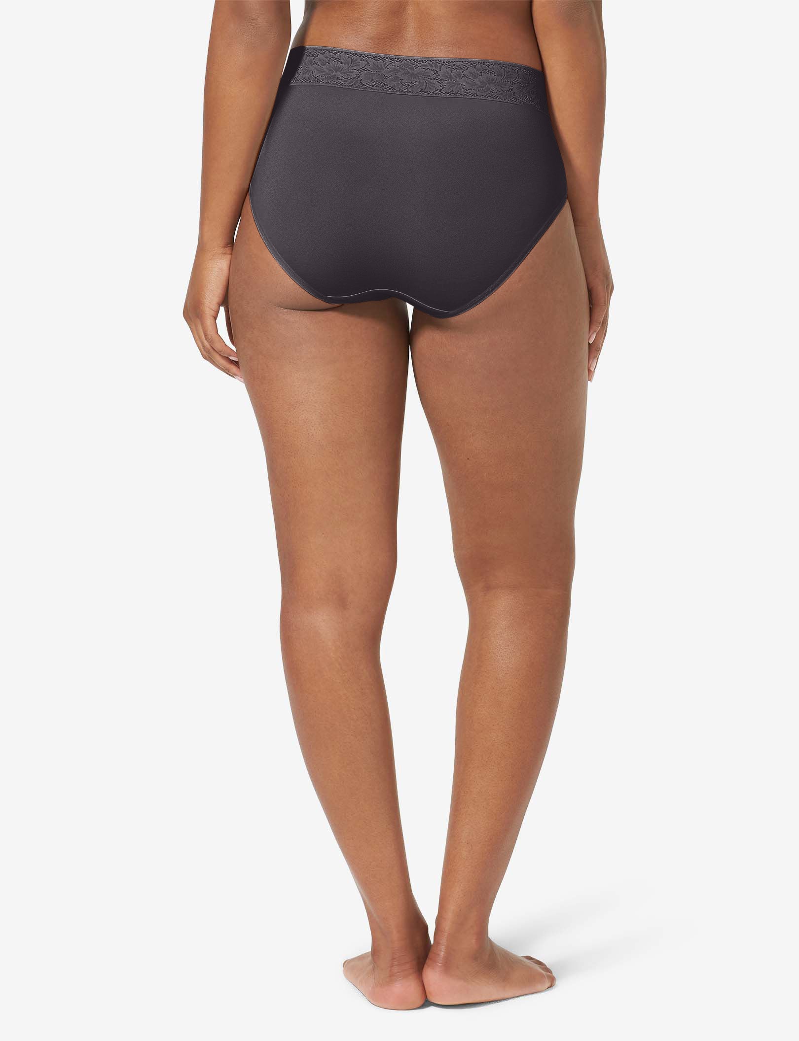 Women's Second Skin High Rise Brief, Lace Waist::Shale Lace Waist