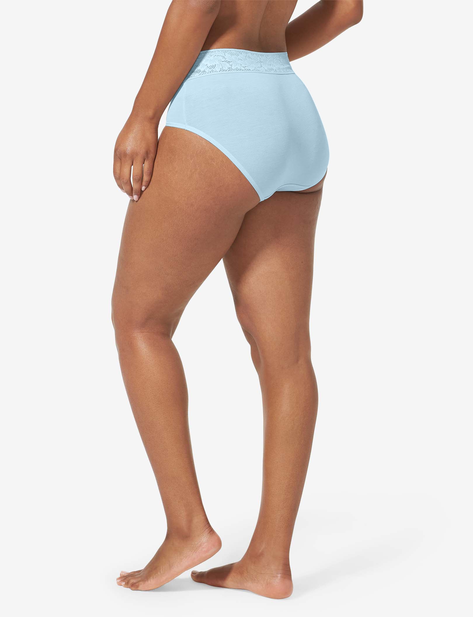 Women's Second Skin High Rise Brief, Lace Waist::Winter Sky Lace Waist