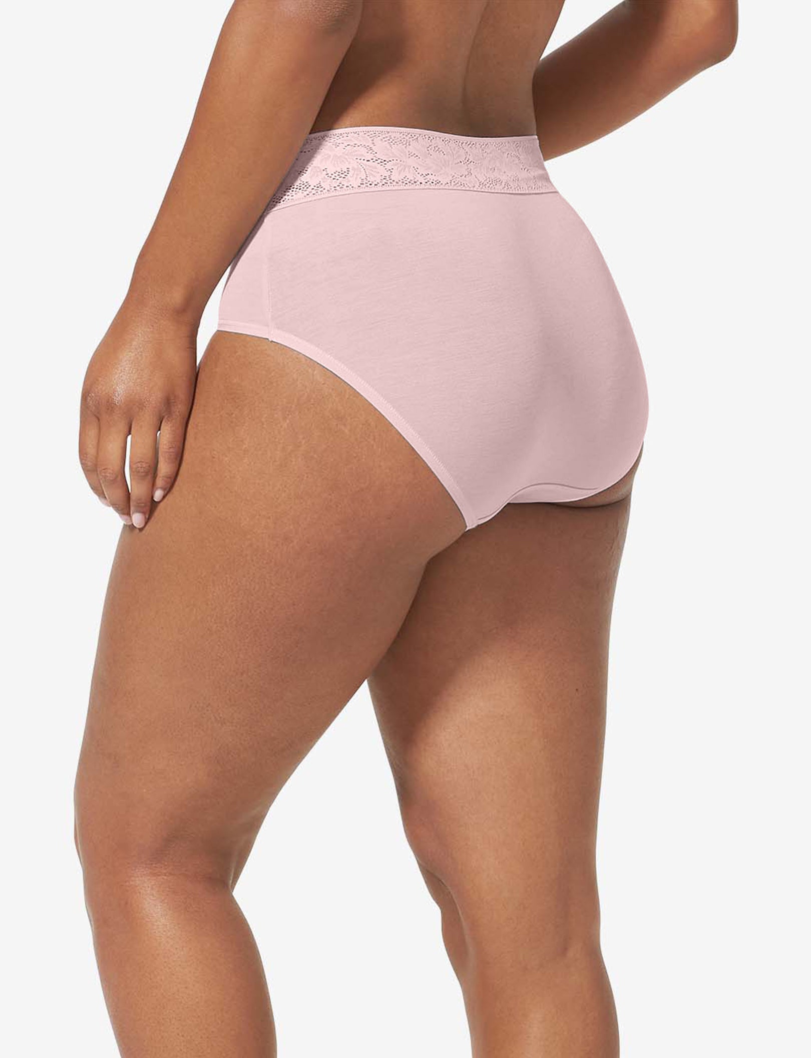 Women's Second Skin High Rise Brief, Lace Waist::Peachskin Lace Waist