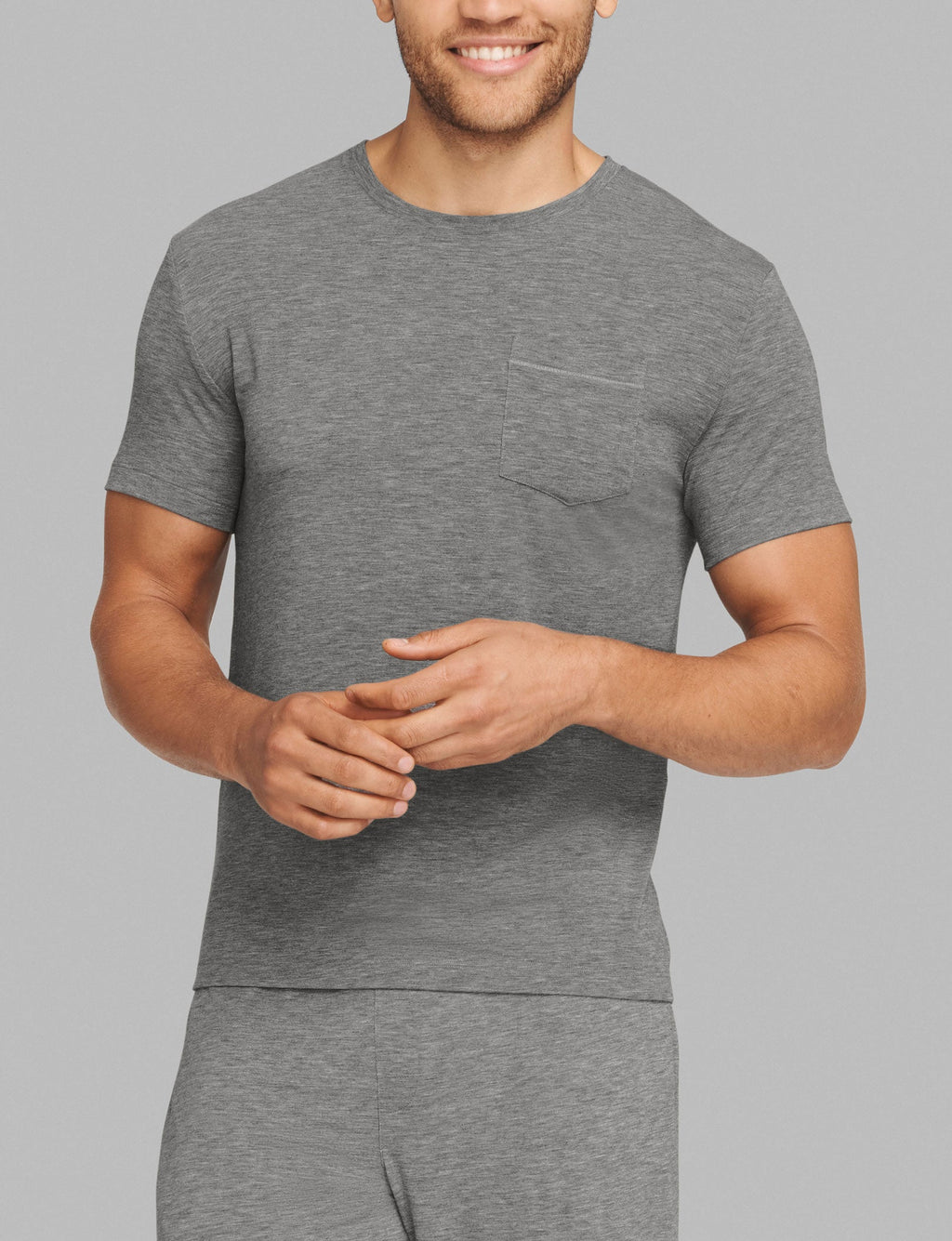 Second Skin Sleep Crew Neck Pocket Tee::Medium Heather Grey
