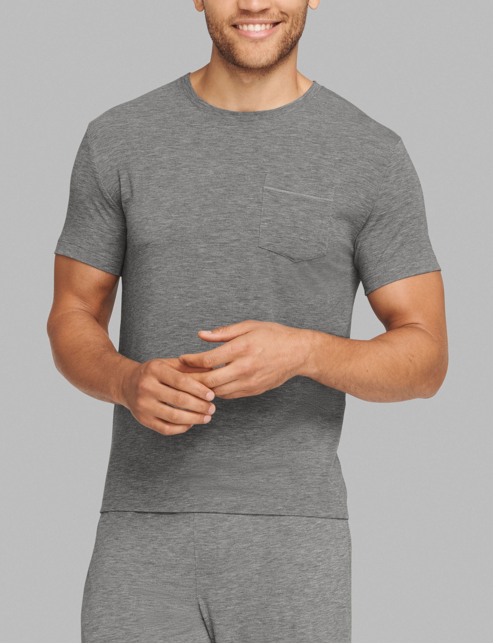 Second Skin Sleep Crew Neck Pocket Tee::Medium Heather Grey