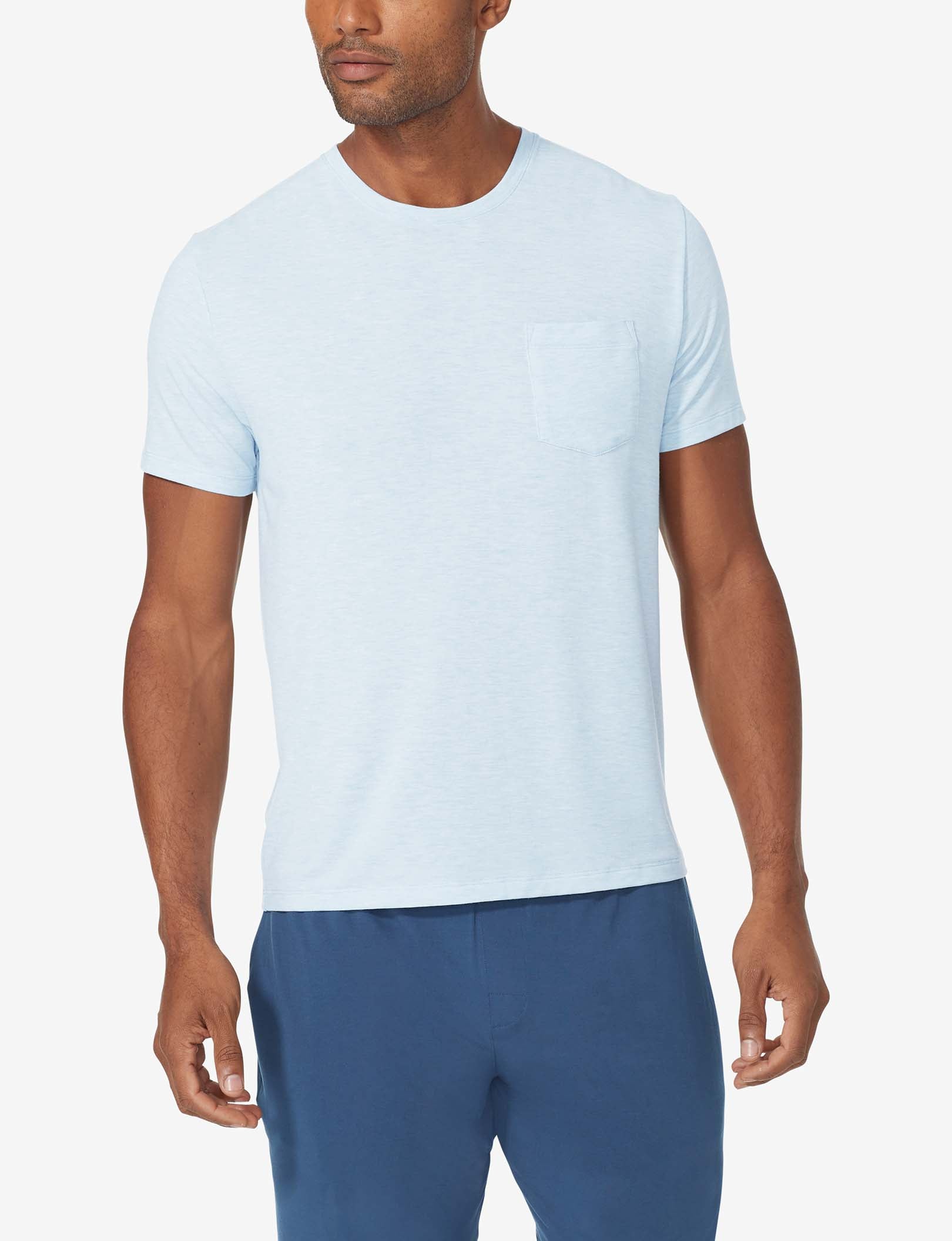 Second Skin Sleep Crew Neck Pocket Tee::Crystal Blue Heather