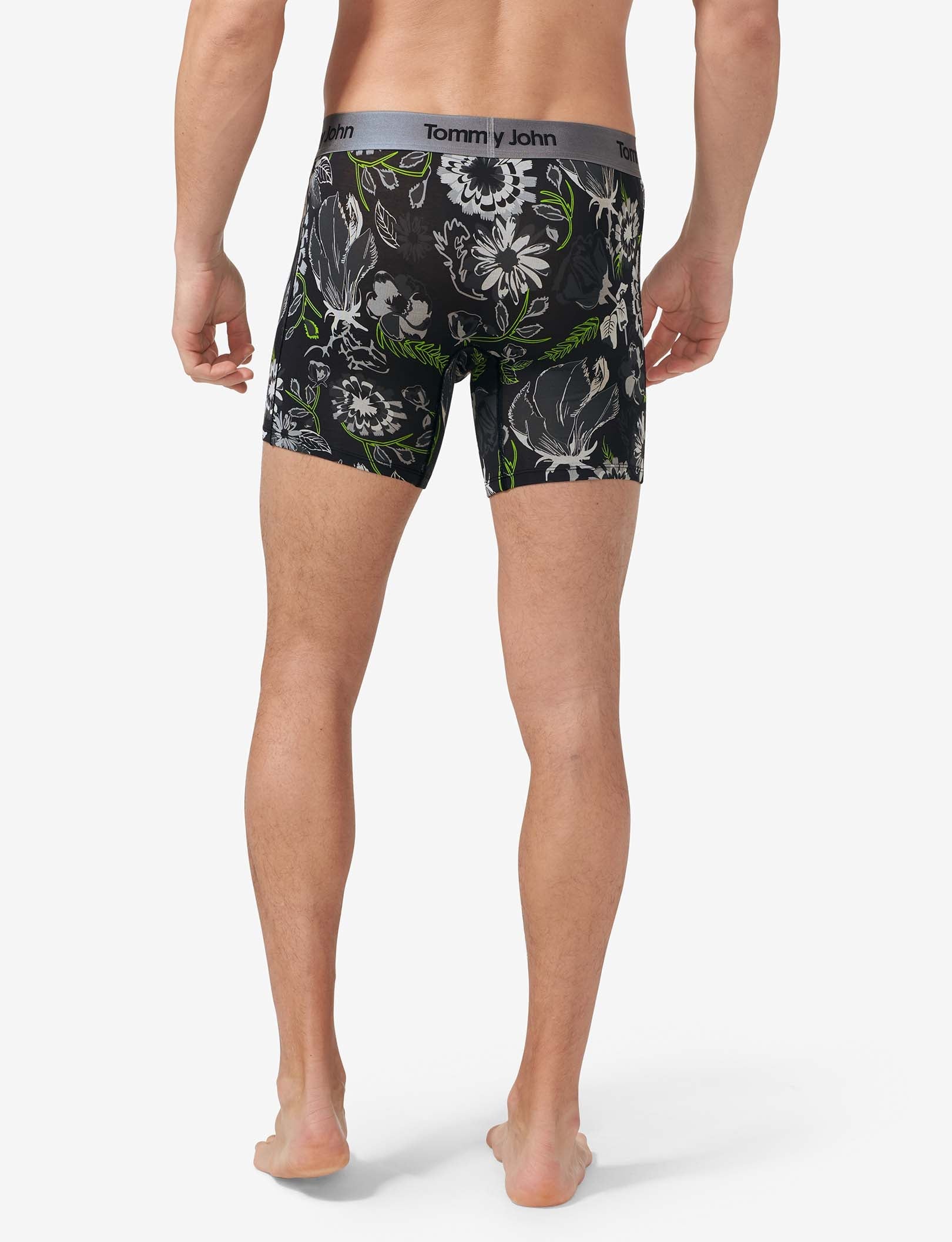 Second Skin Mid-Length Boxer Brief 6"::Black Botanical