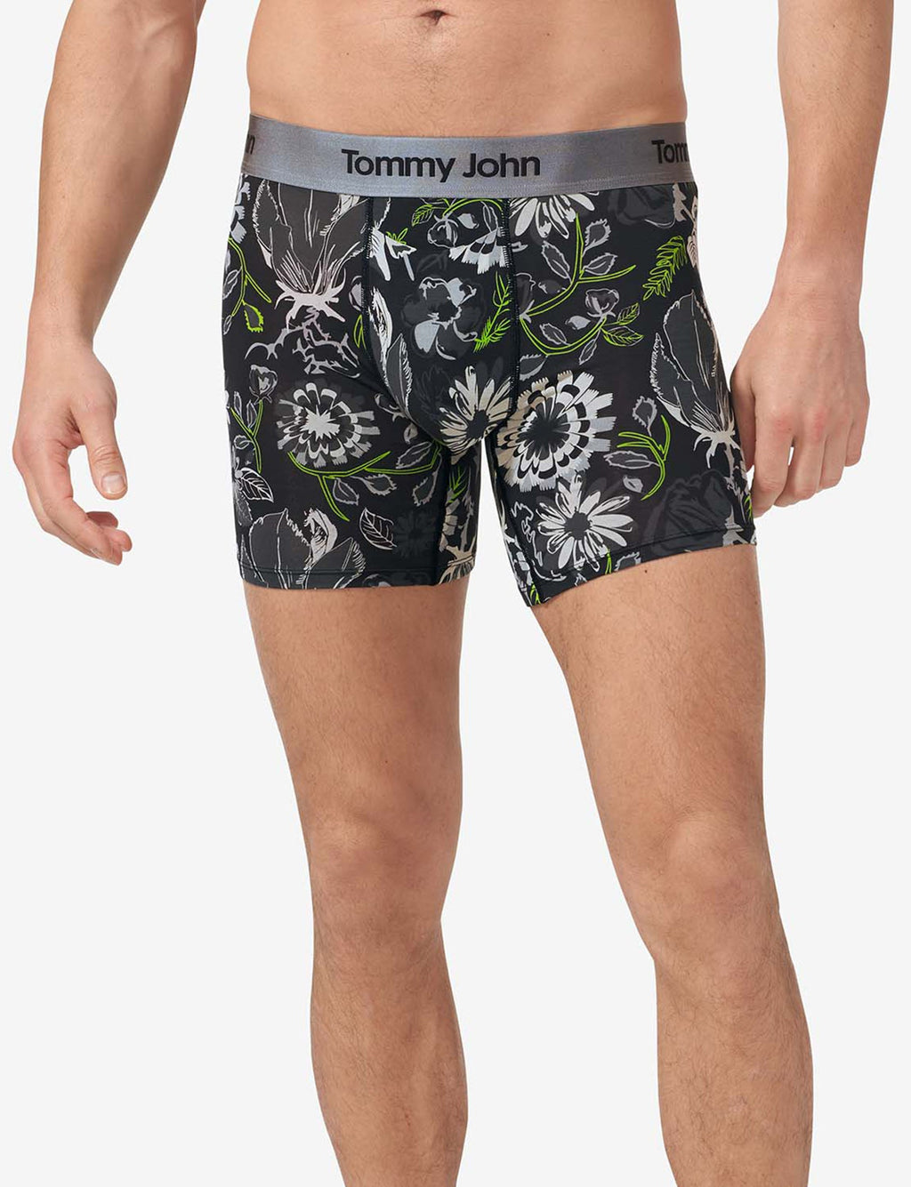 Second Skin Mid-Length Boxer Brief 6"::Black Botanical