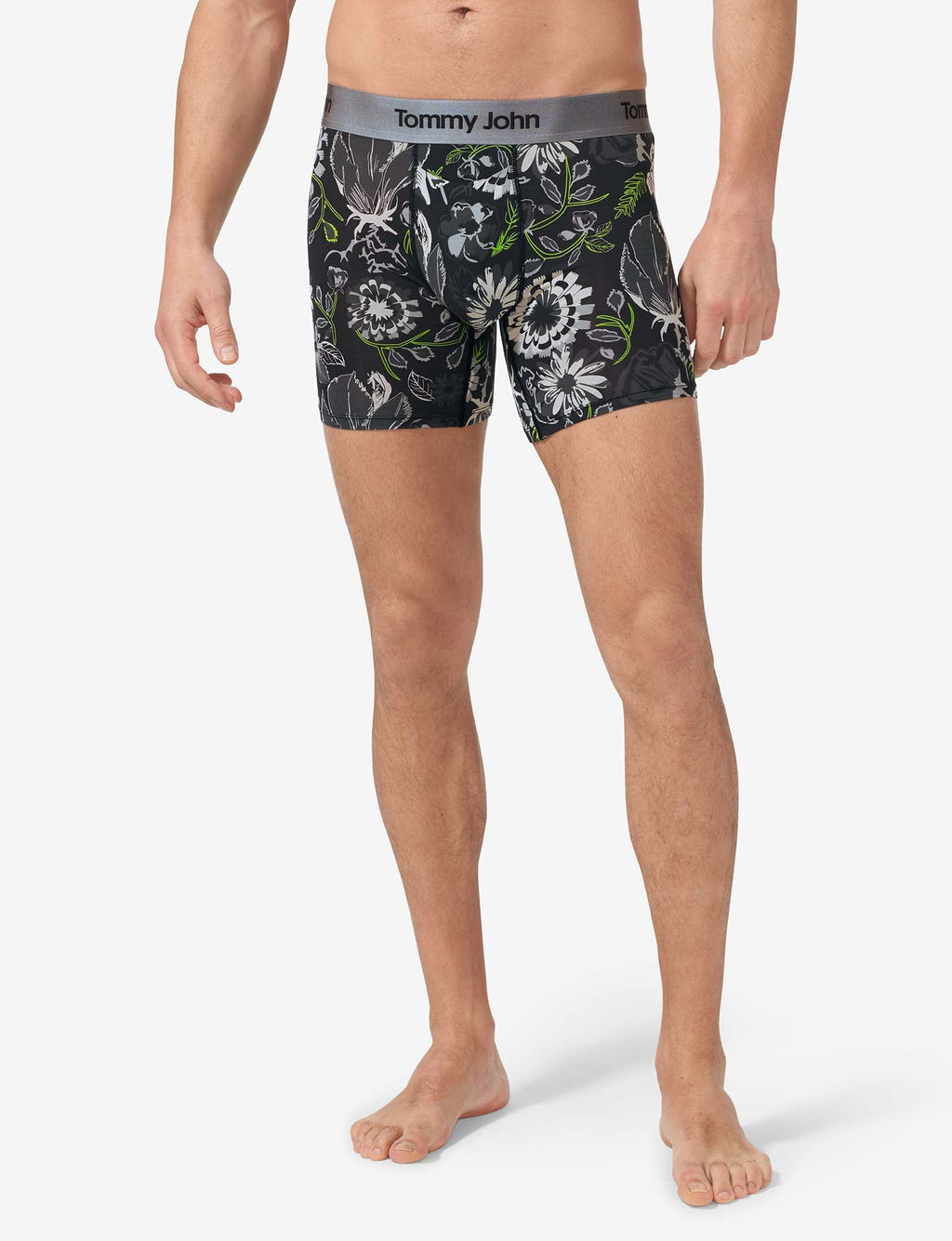 Second Skin Mid-Length Boxer Brief 6"::Black Botanical