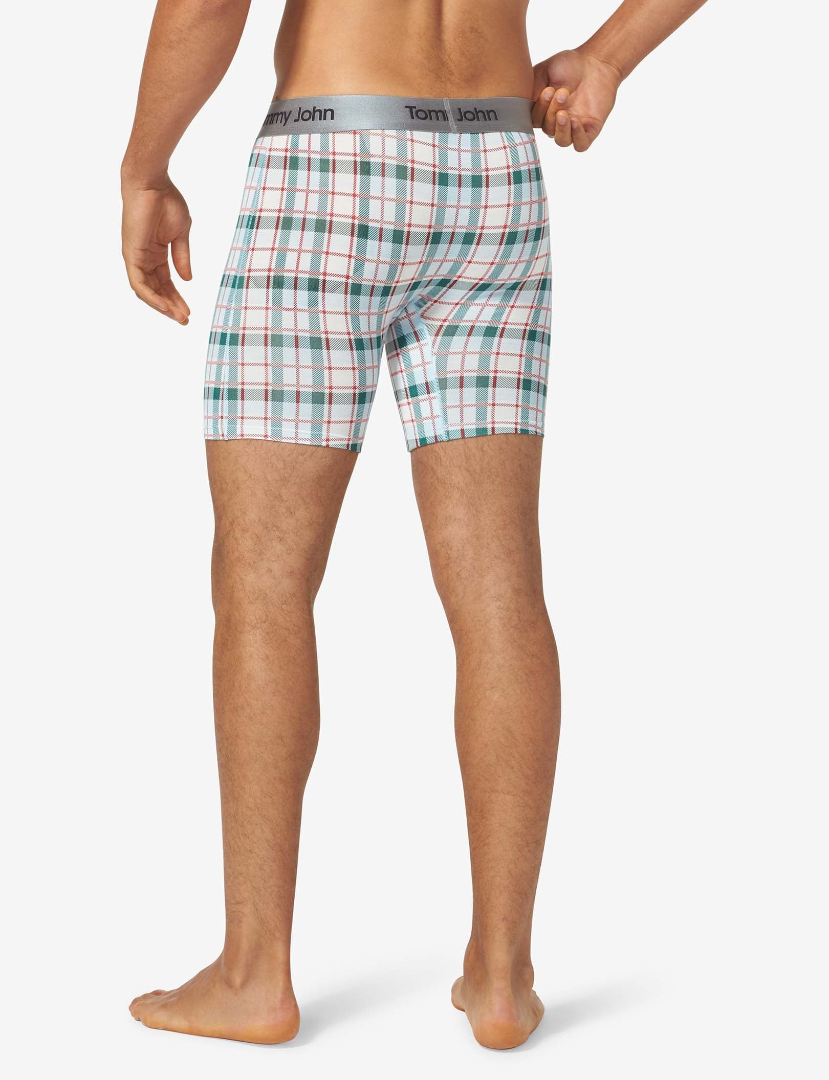 Second Skin Mid-Length Boxer Brief 6"::Coconut Milk Plaid