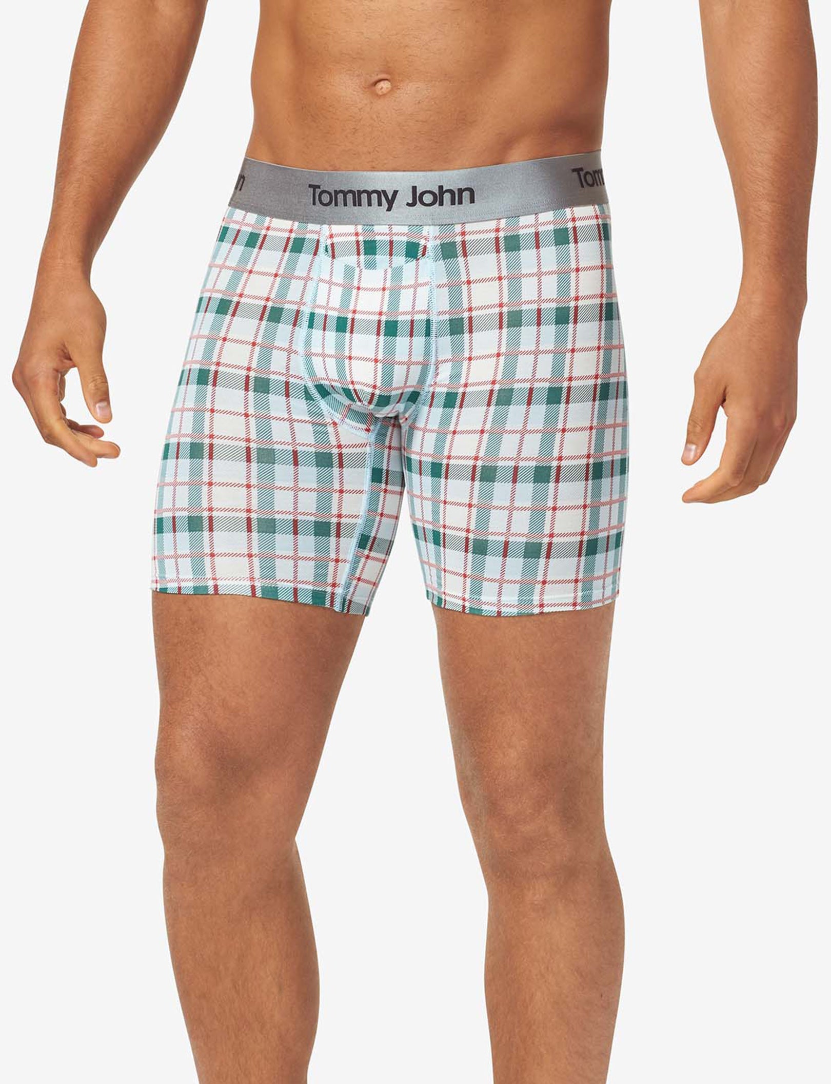 Second Skin Mid-Length Boxer Brief 6"::Coconut Milk Plaid