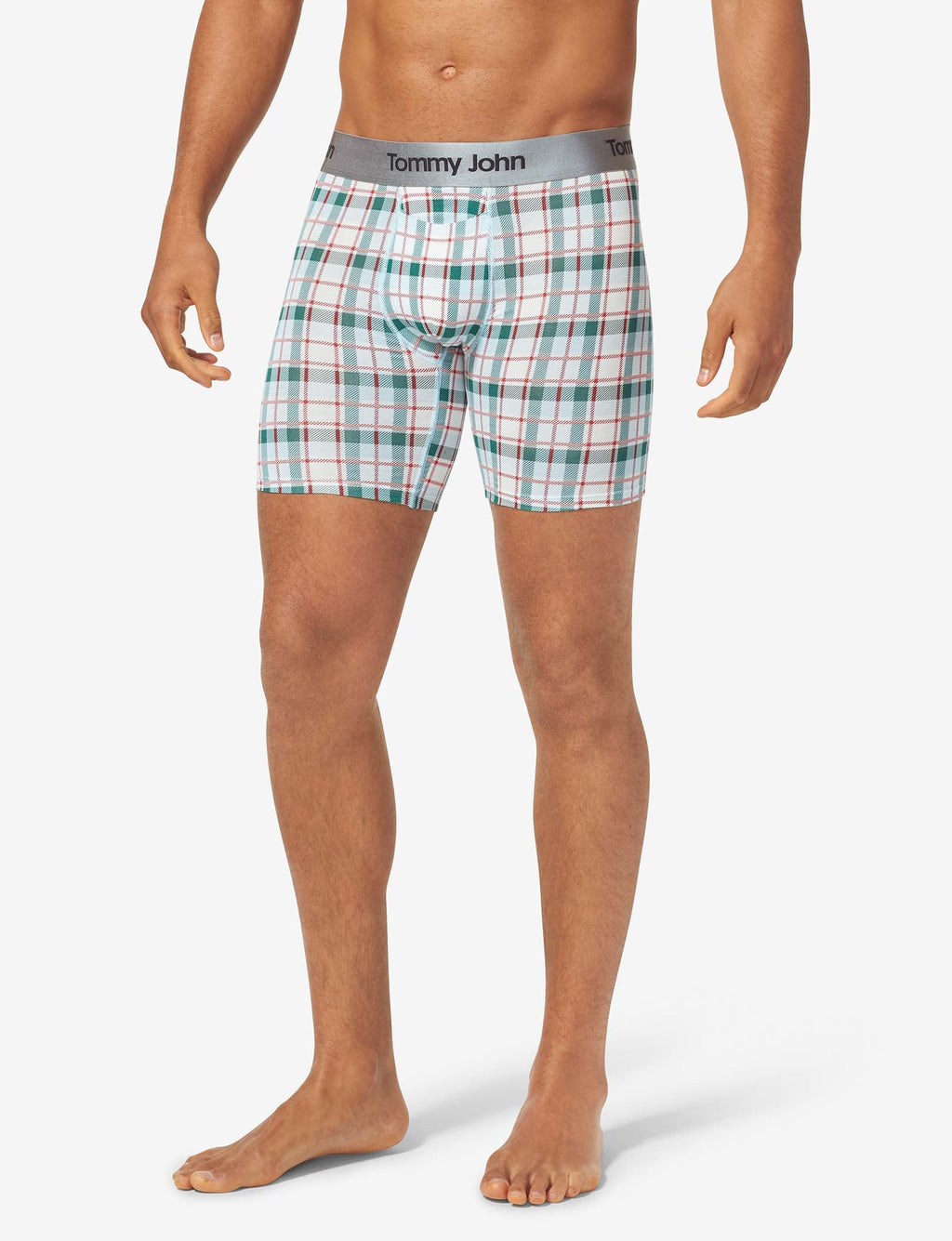 Second Skin Mid-Length Boxer Brief 6"::Coconut Milk Plaid