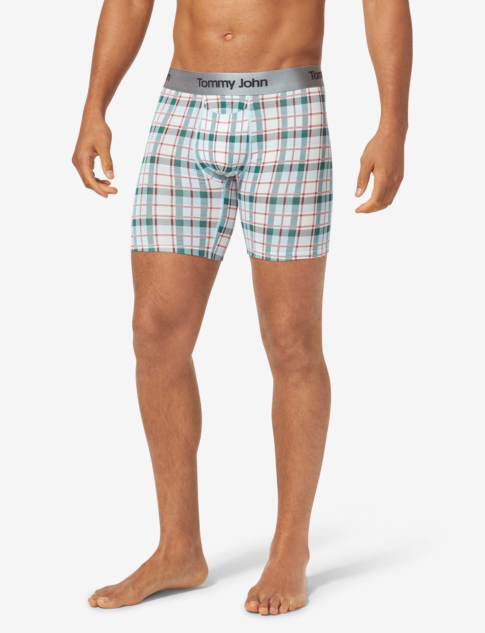 Second Skin Mid-Length Boxer Brief 6"::Coconut Milk Plaid