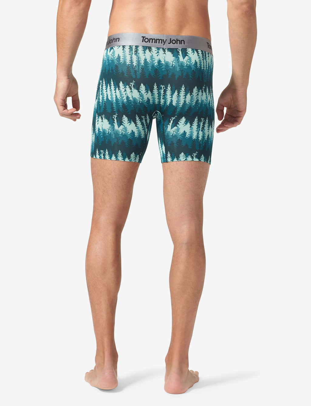 Second Skin Mid-Length Boxer Brief 6"::Green Treeline Print