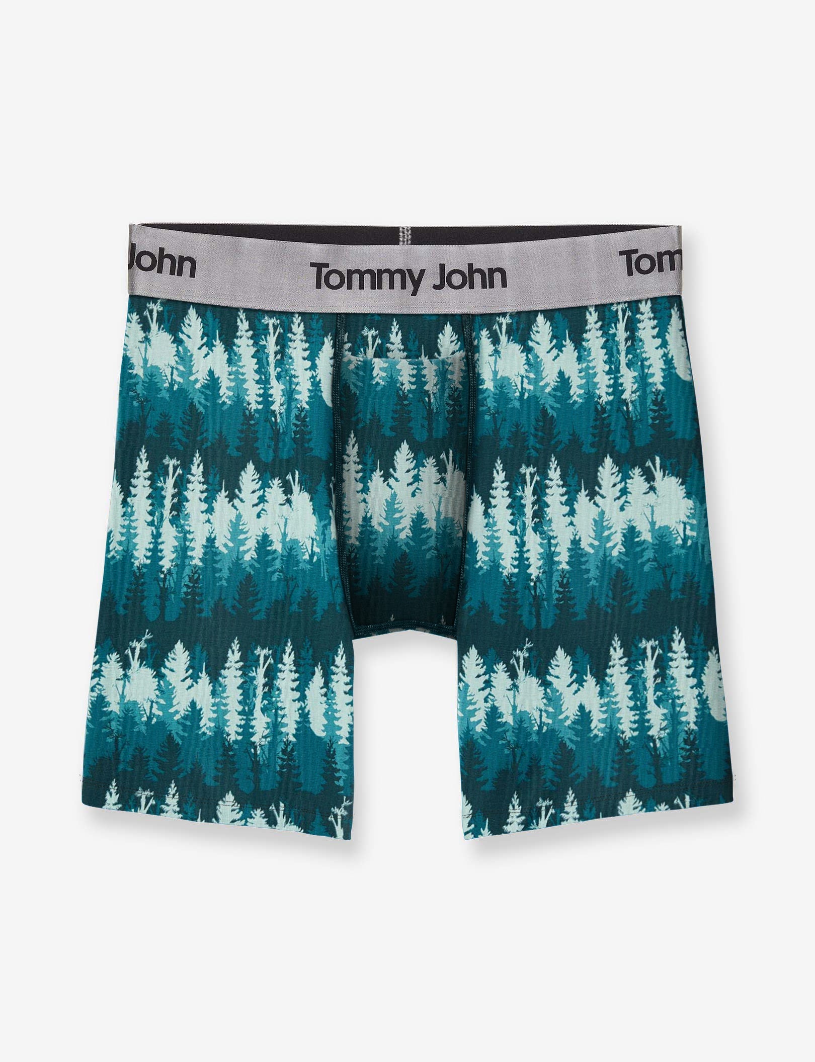 Second Skin Mid-Length Boxer Brief 6"::Green Treeline Print