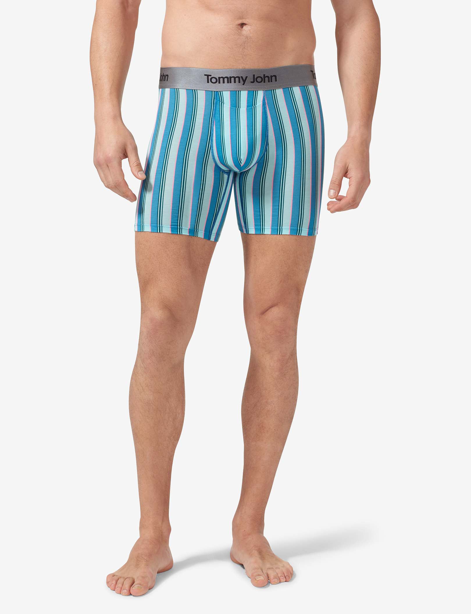 Second Skin Mid-Length Boxer Brief 6"::Island Goodnight Stripe