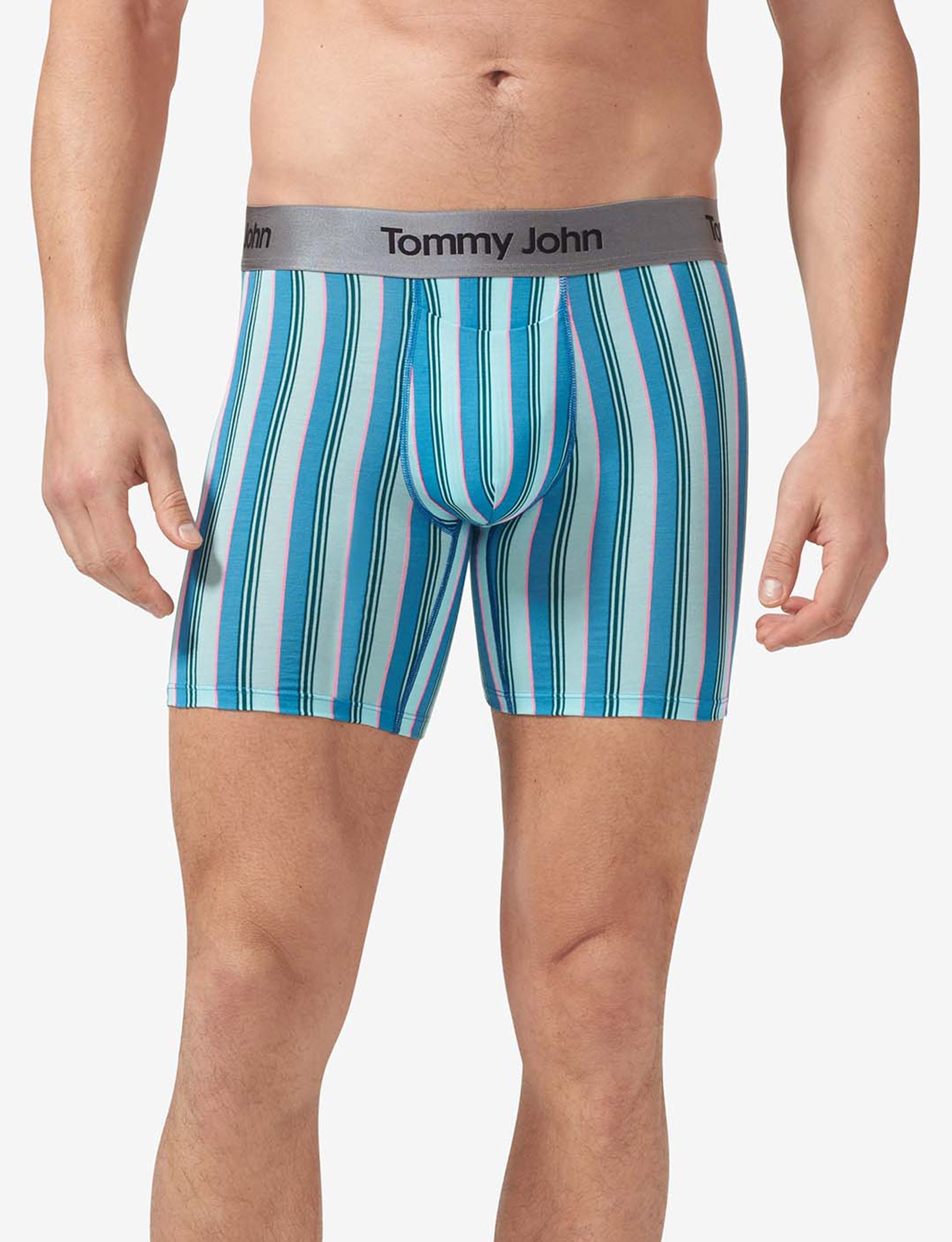 Second Skin Mid-Length Boxer Brief 6"::Island Goodnight Stripe