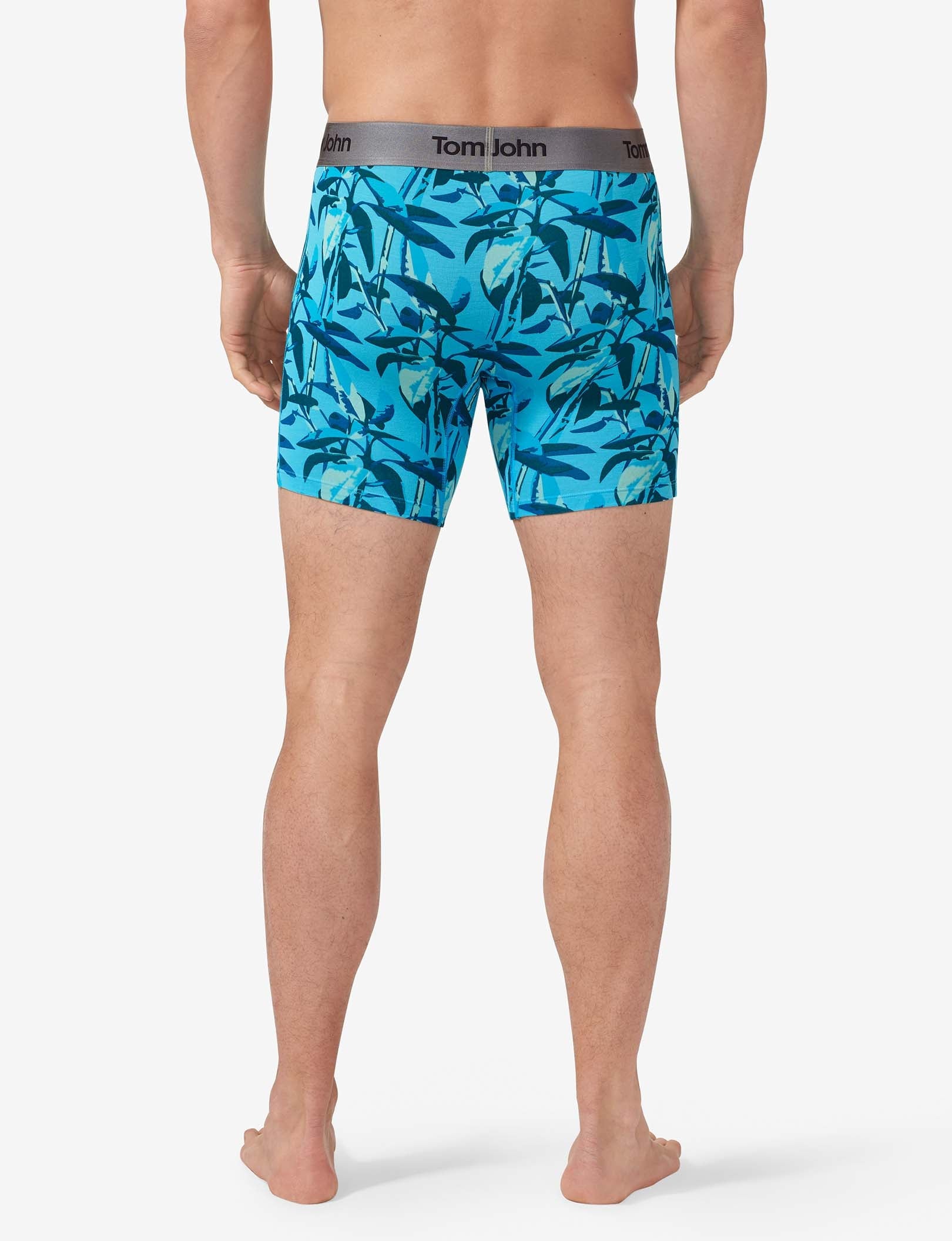 Second Skin Mid-Length Boxer Brief 6"::Blue Atoll Rubber Tree