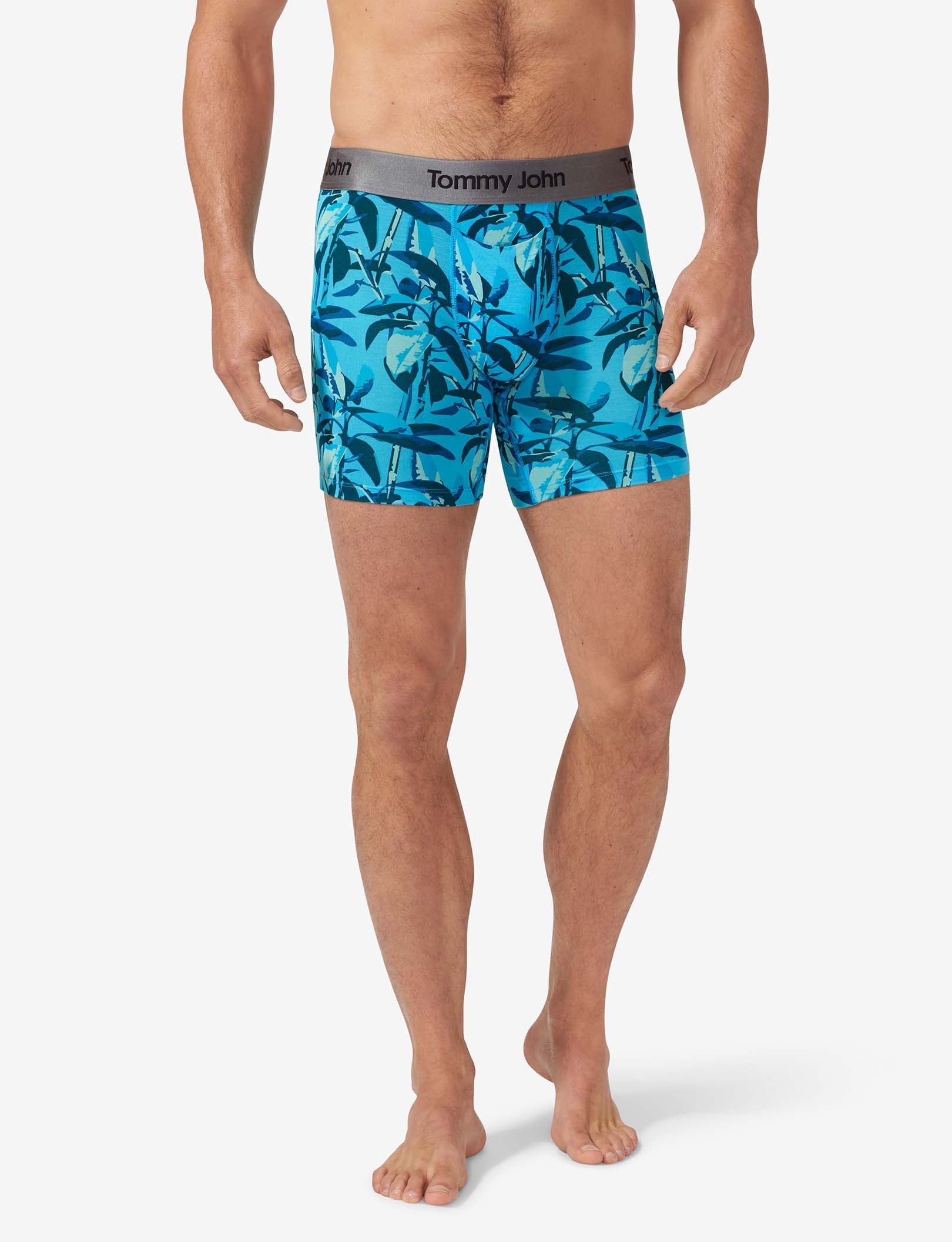 Second Skin Mid-Length Boxer Brief 6"::Blue Atoll Rubber Tree
