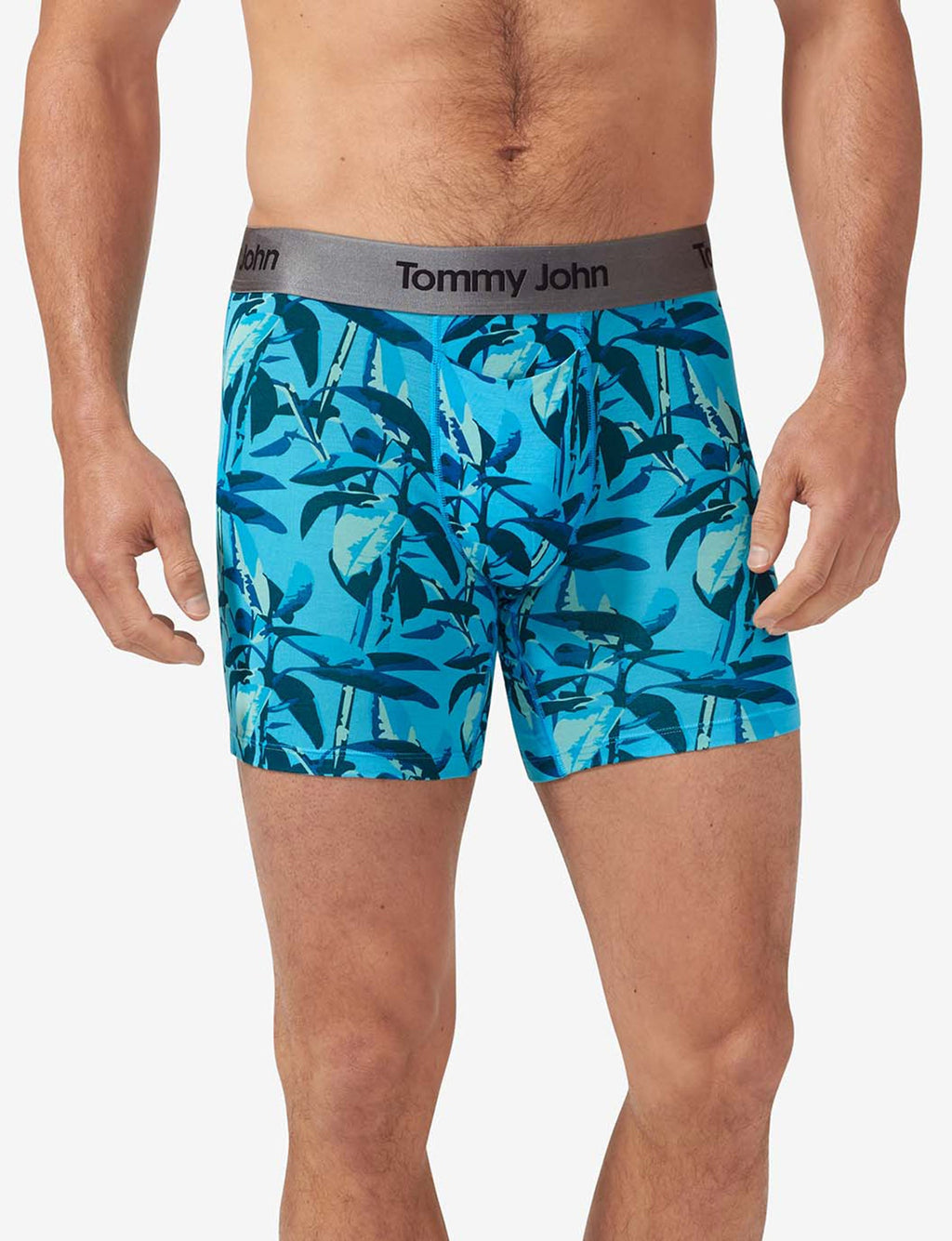 Second Skin Mid-Length Boxer Brief 6"::Blue Atoll Rubber Tree
