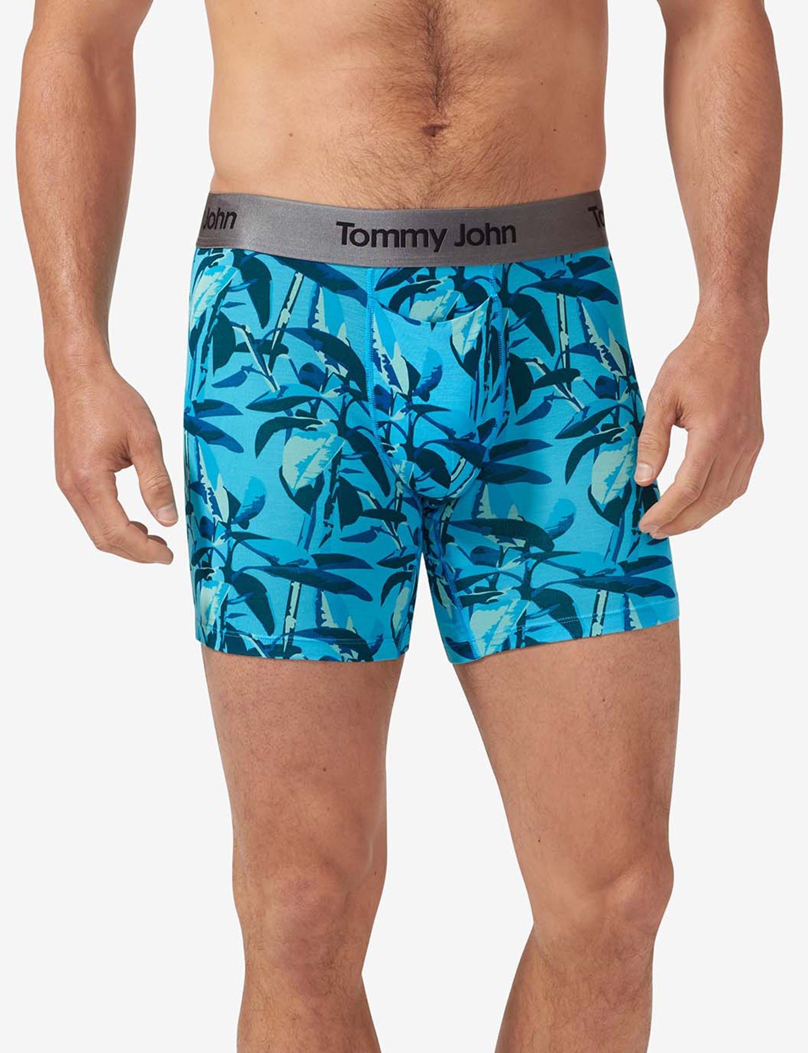 Second Skin Mid-Length Boxer Brief 6"::Blue Atoll Rubber Tree