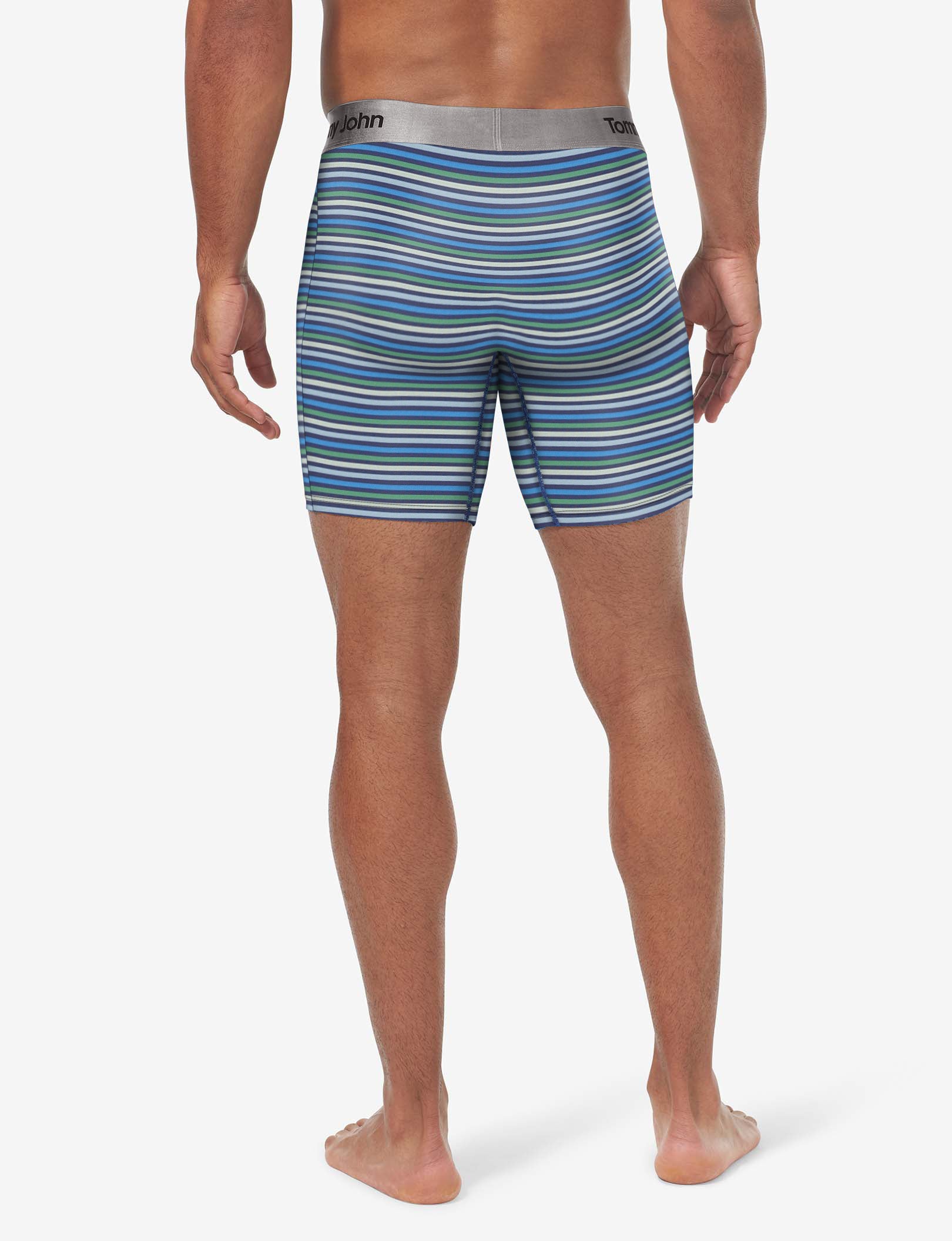Second Skin Mid-Length Boxer Brief 6"::Estate Blue Globe Stripe