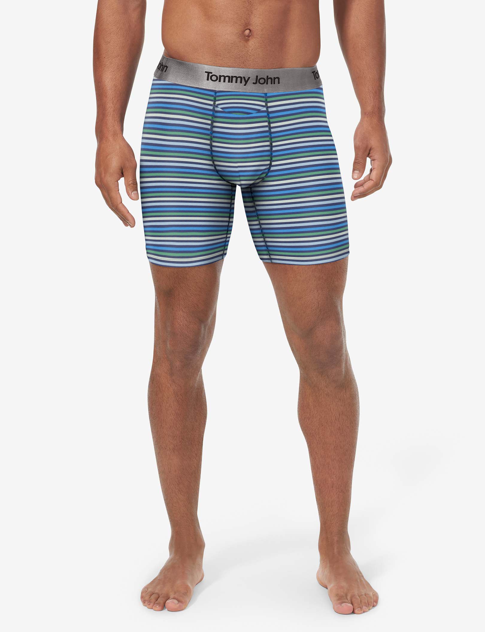 Second Skin Mid-Length Boxer Brief 6"::Estate Blue Globe Stripe