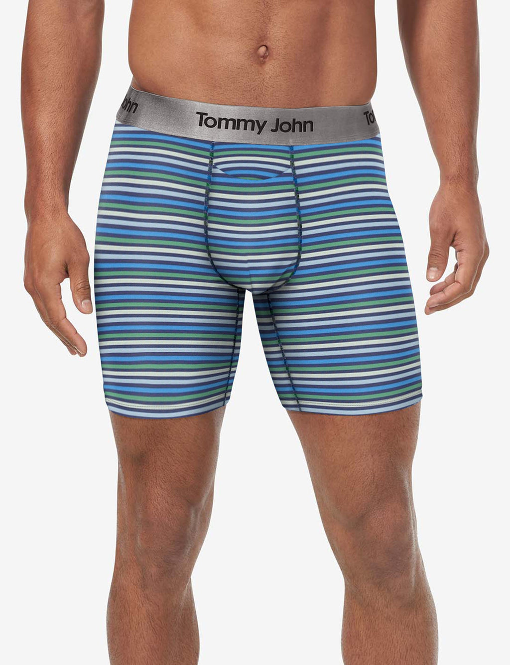 Second Skin Mid-Length Boxer Brief 6"::Estate Blue Globe Stripe