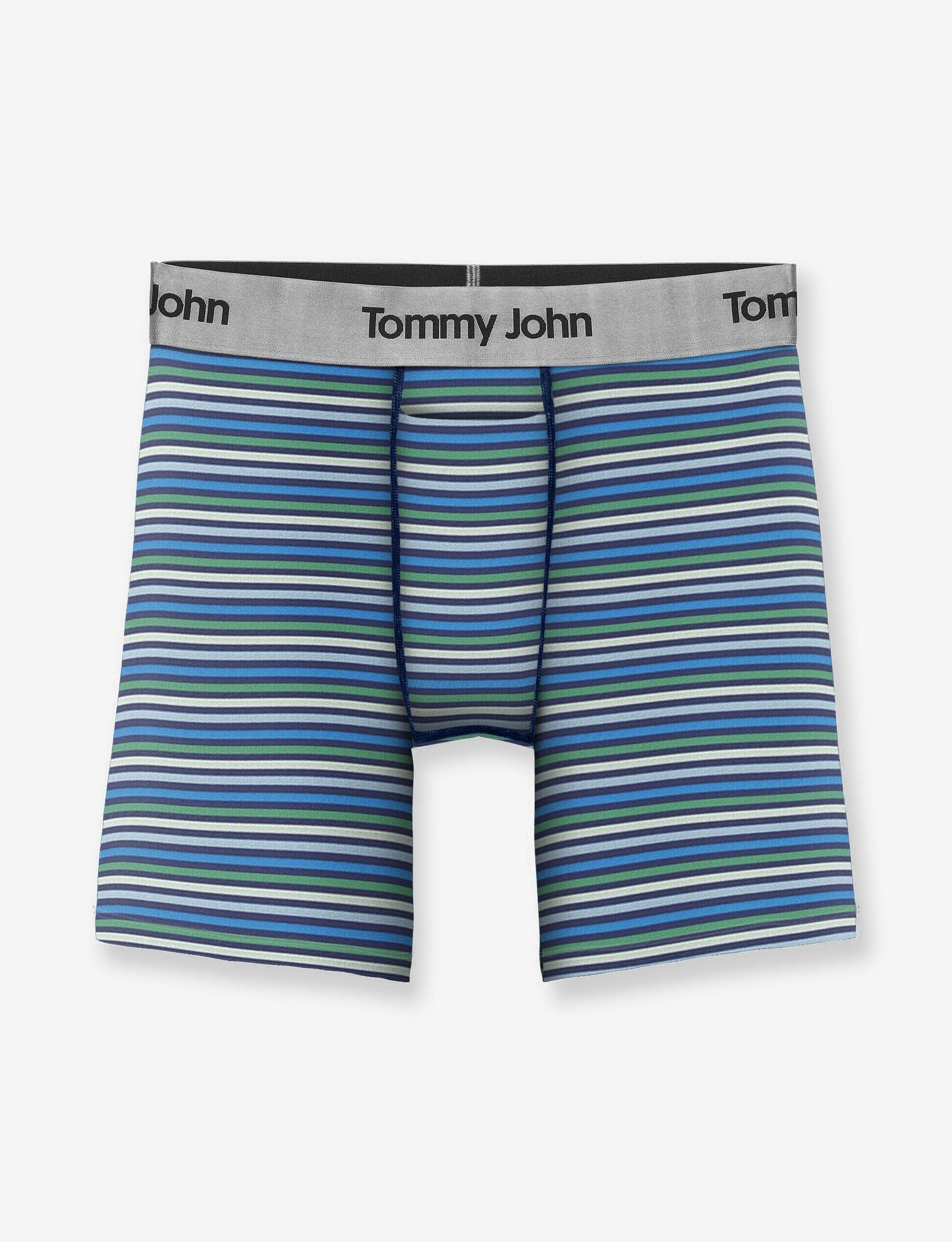 Second Skin Mid-Length Boxer Brief 6"::Estate Blue Globe Stripe