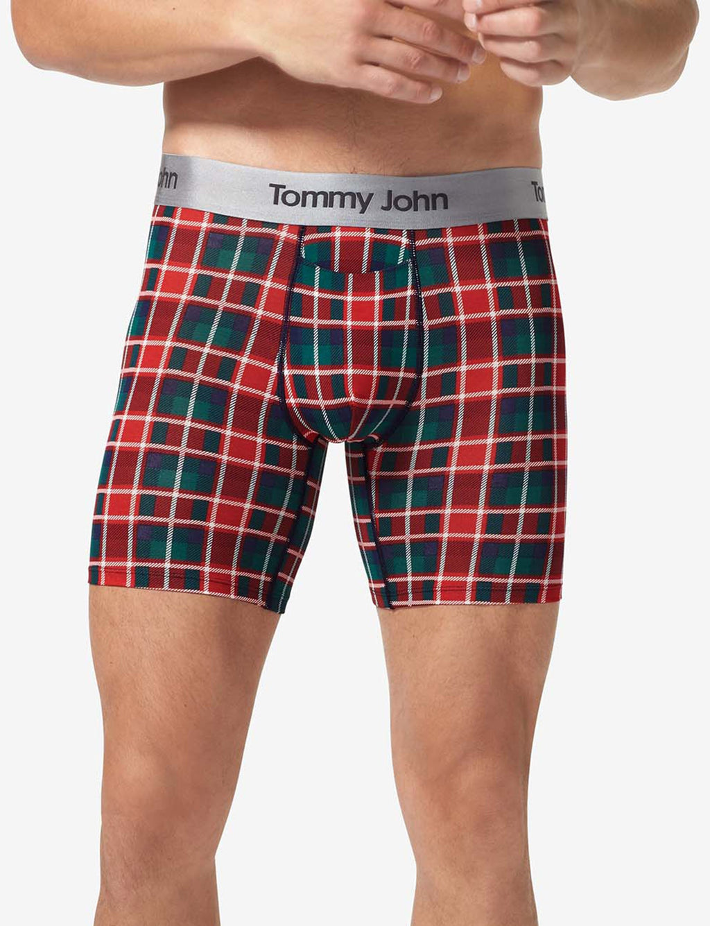 Second Skin Mid-Length Boxer Brief 6"::Haute Red Plaid