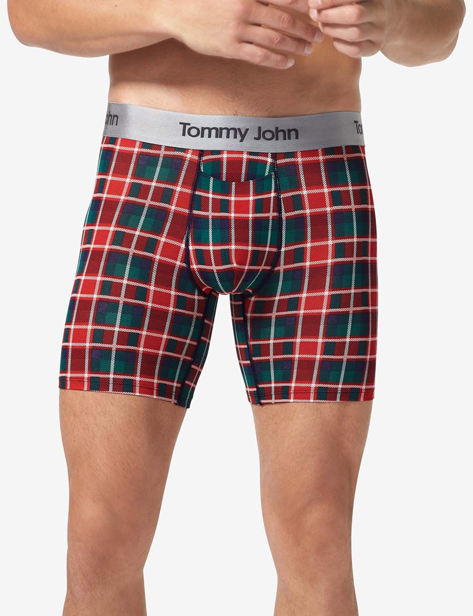 Second Skin Mid-Length Boxer Brief 6"::Haute Red Plaid