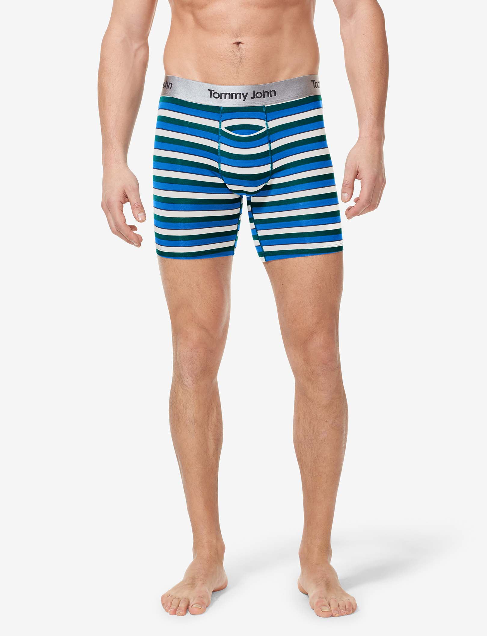 Second Skin Mid-Length Boxer Brief 6"::Coconut Stripe