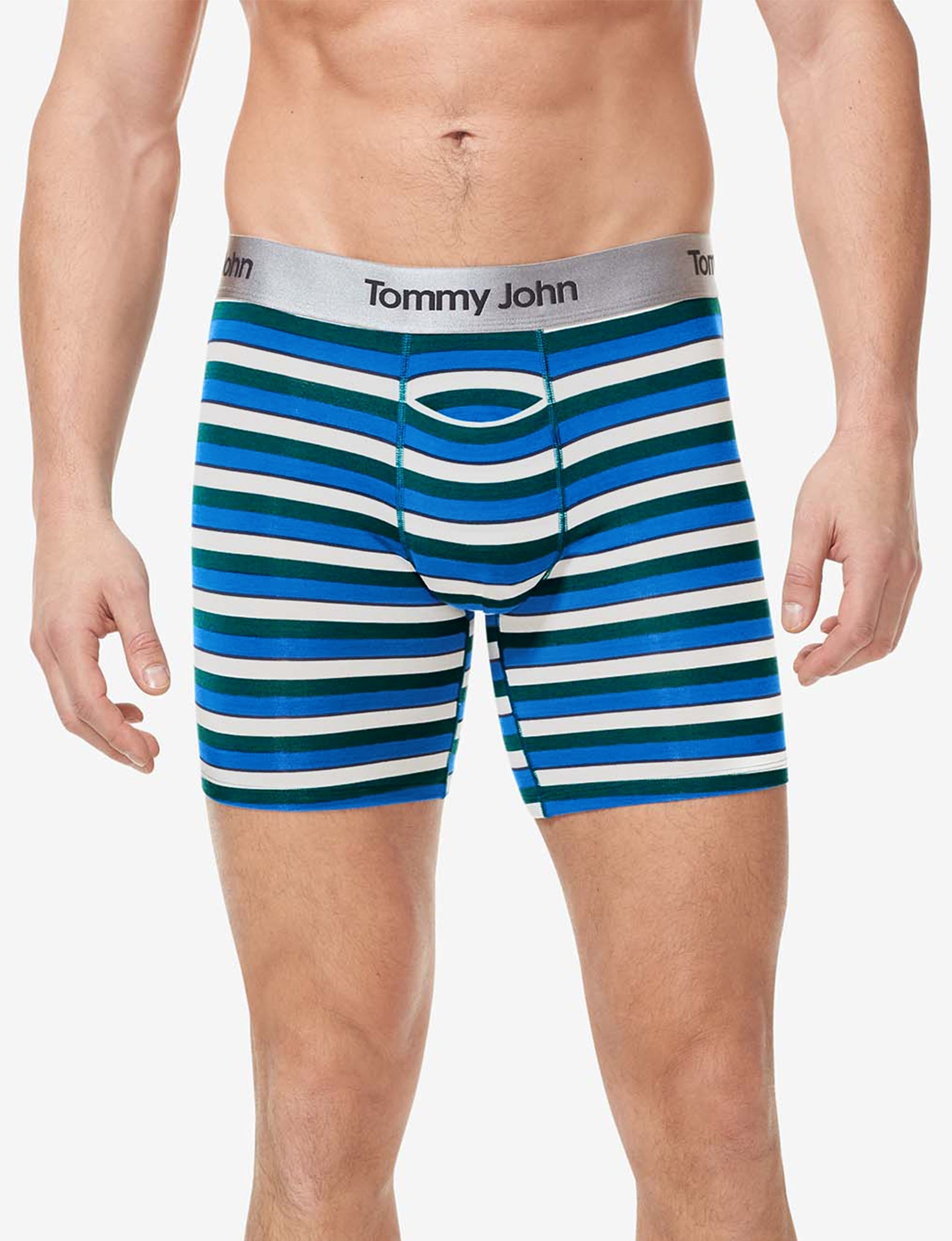 Second Skin Mid-Length Boxer Brief 6"::Coconut Stripe