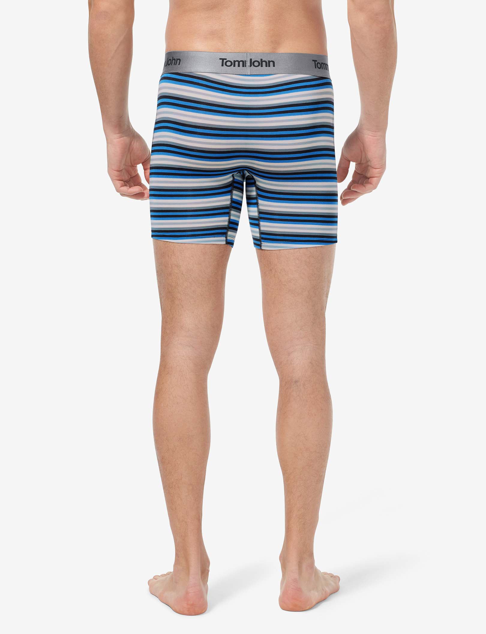 Second Skin Mid-Length Boxer Brief 6"::Azure Blue Globe Stripe